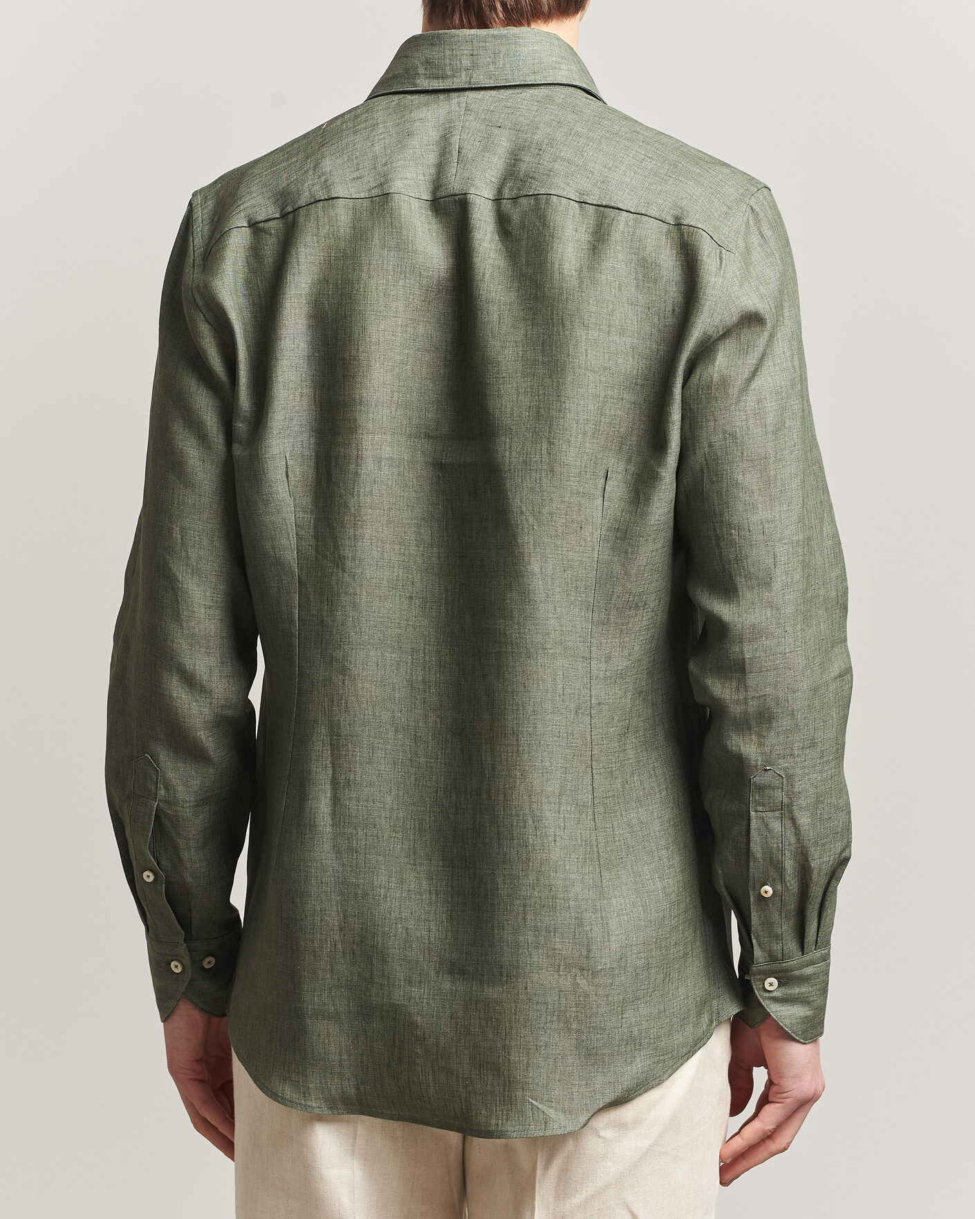 Hombres | Camisas | Stenströms | 1899 Linen One Piece Collar Shirt Olive
