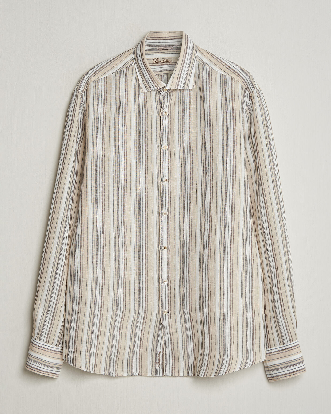 Hombres | Camisas | Stenströms | Regular Fit Multi Striped Linen Shirt Brown