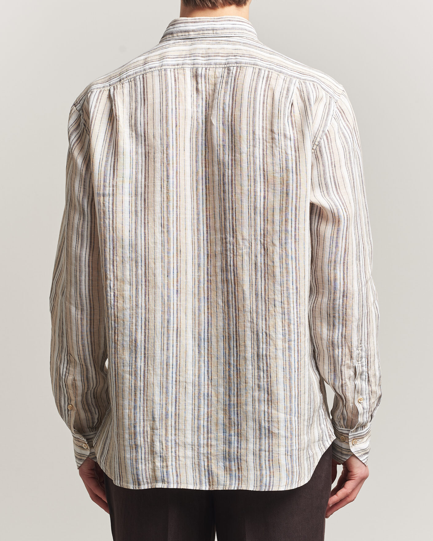 Hombres | Camisas | Stenströms | Regular Fit Multi Striped Linen Shirt Brown