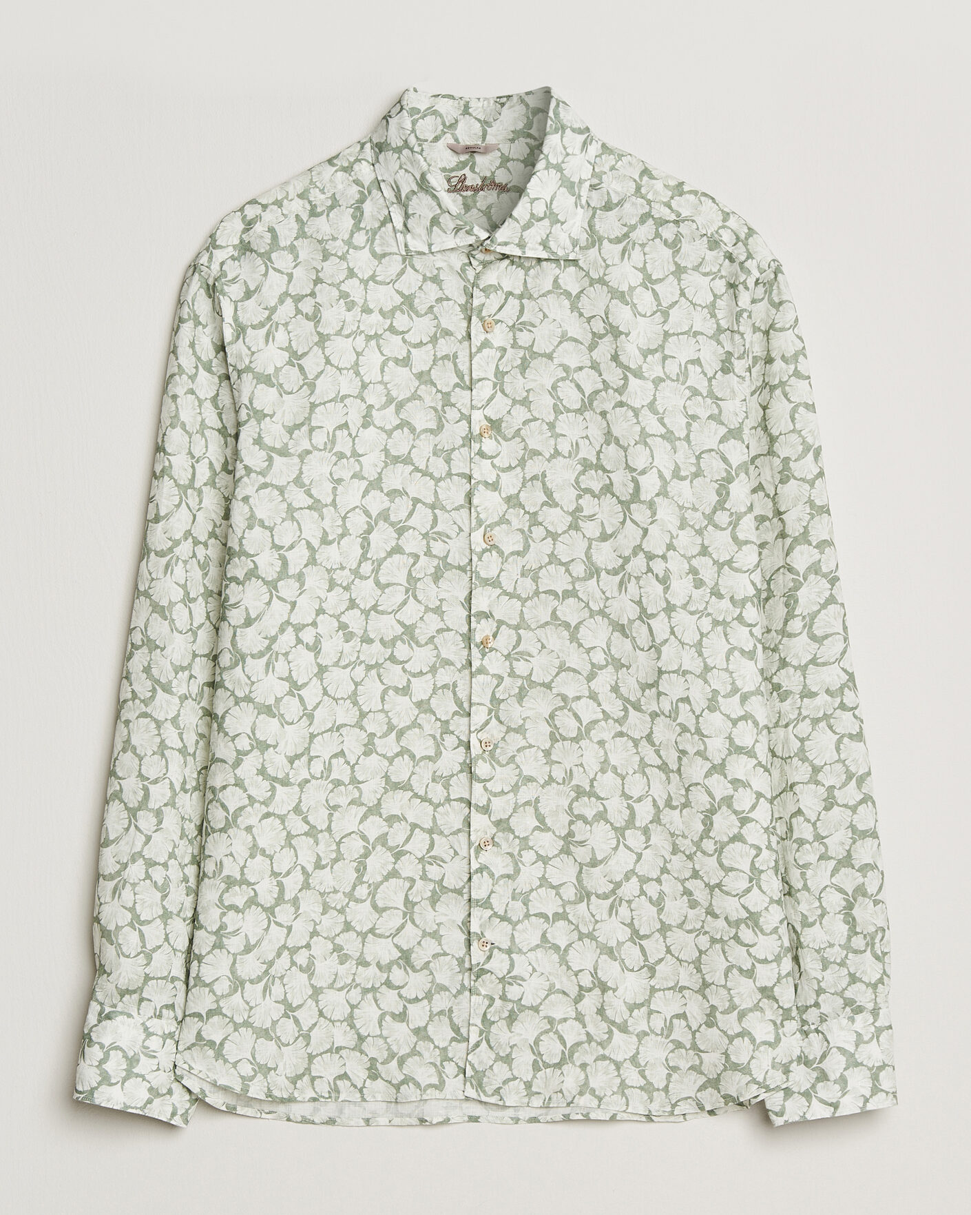 Hombres | Camisas | Stenströms | Regular Fit Flower Printed Linen Shirt Green