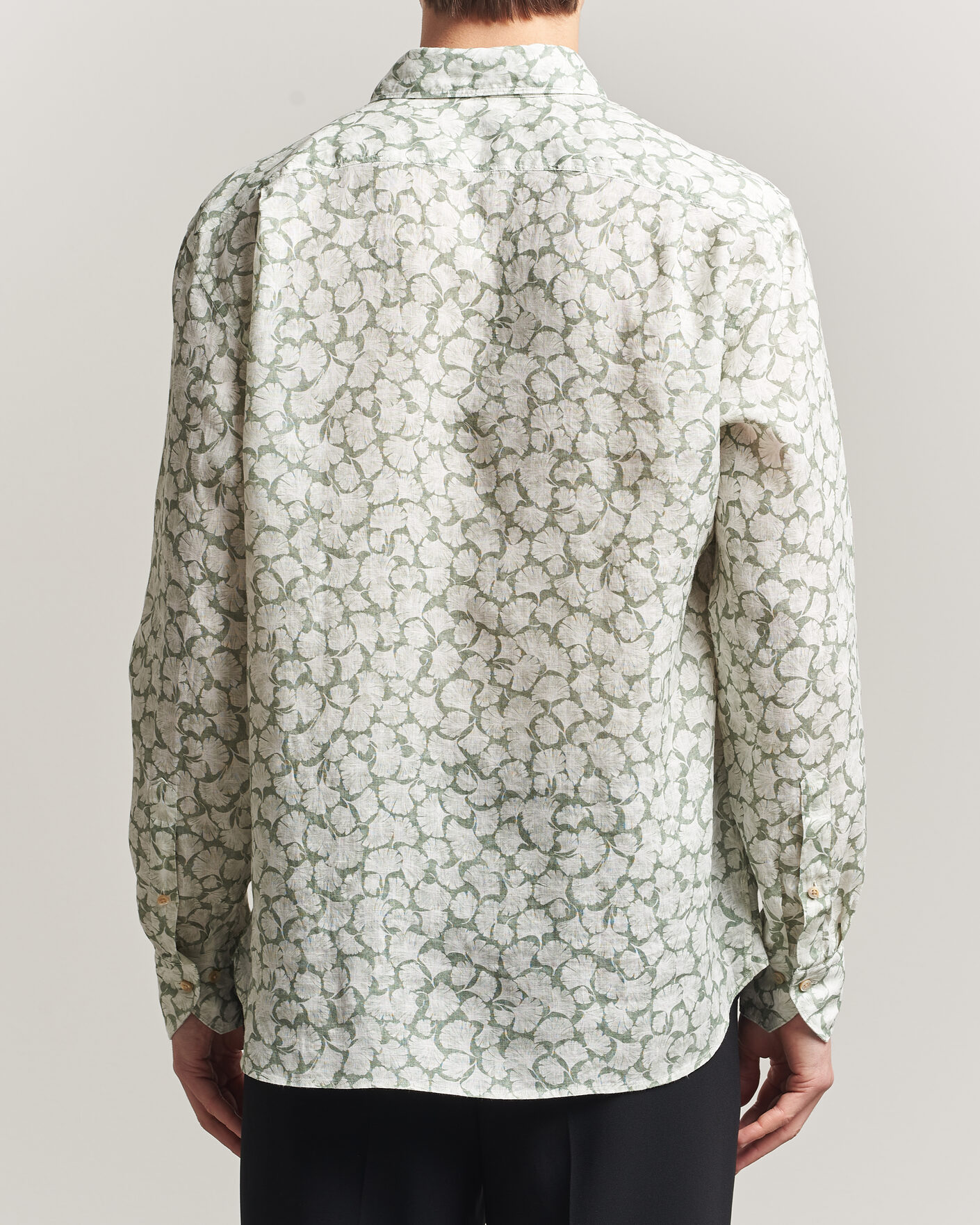 Hombres | Camisas | Stenströms | Regular Fit Flower Printed Linen Shirt Green