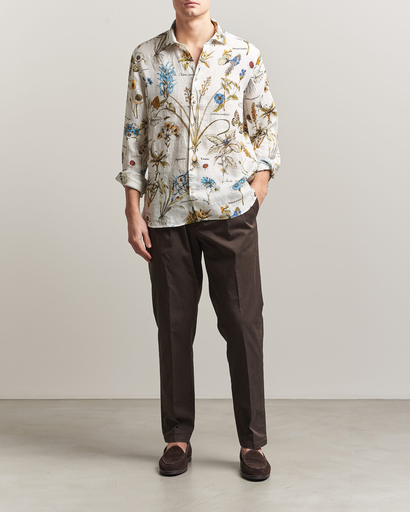 Hombres | Camisas | Stenströms | Reglar Fit Botanical Print Linen Shirt Multi