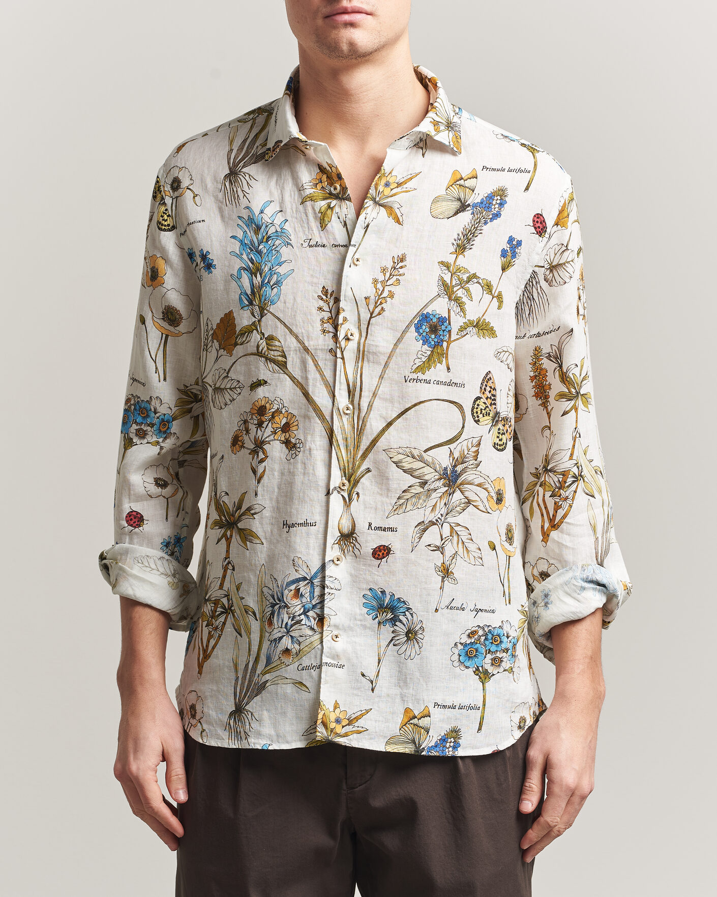 Hombres | Camisas | Stenströms | Reglar Fit Botanical Print Linen Shirt Multi
