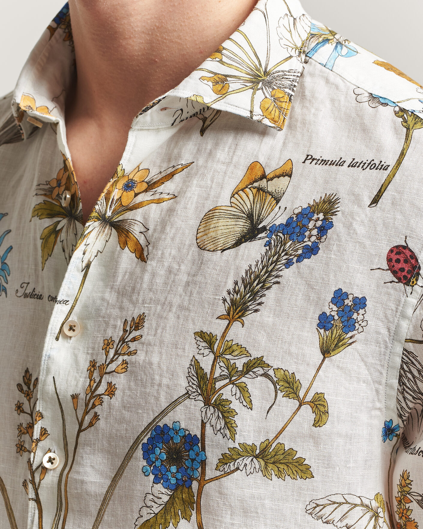 Hombres | Camisas | Stenströms | Reglar Fit Botanical Print Linen Shirt Multi
