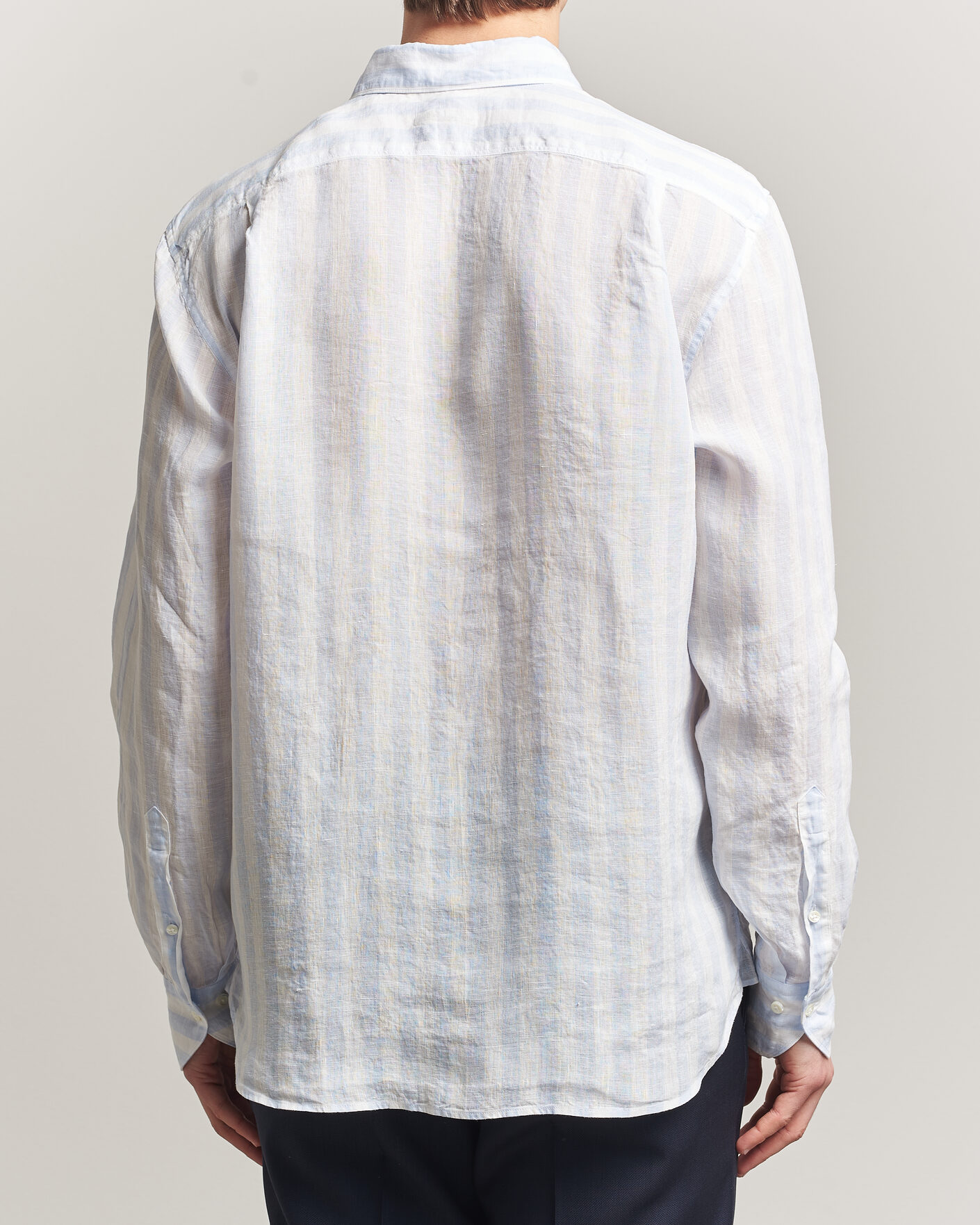 Hombres | Camisas | Stenströms | Regular Fit Wide Stripe Linen Shirt Light Blue
