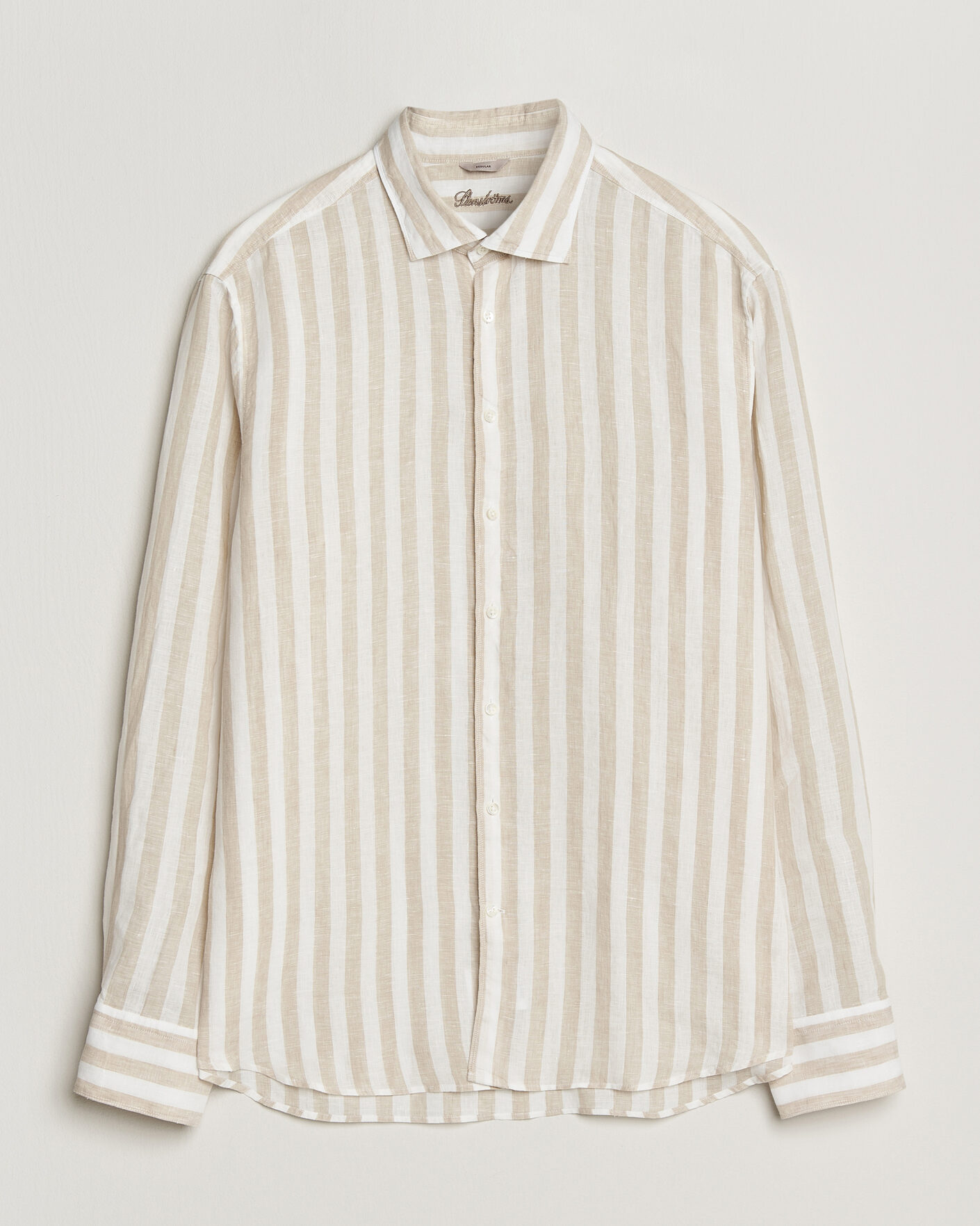 Hombres | Camisas | Stenströms | Regular Fit Wide Stripe Linen Shirt Beige