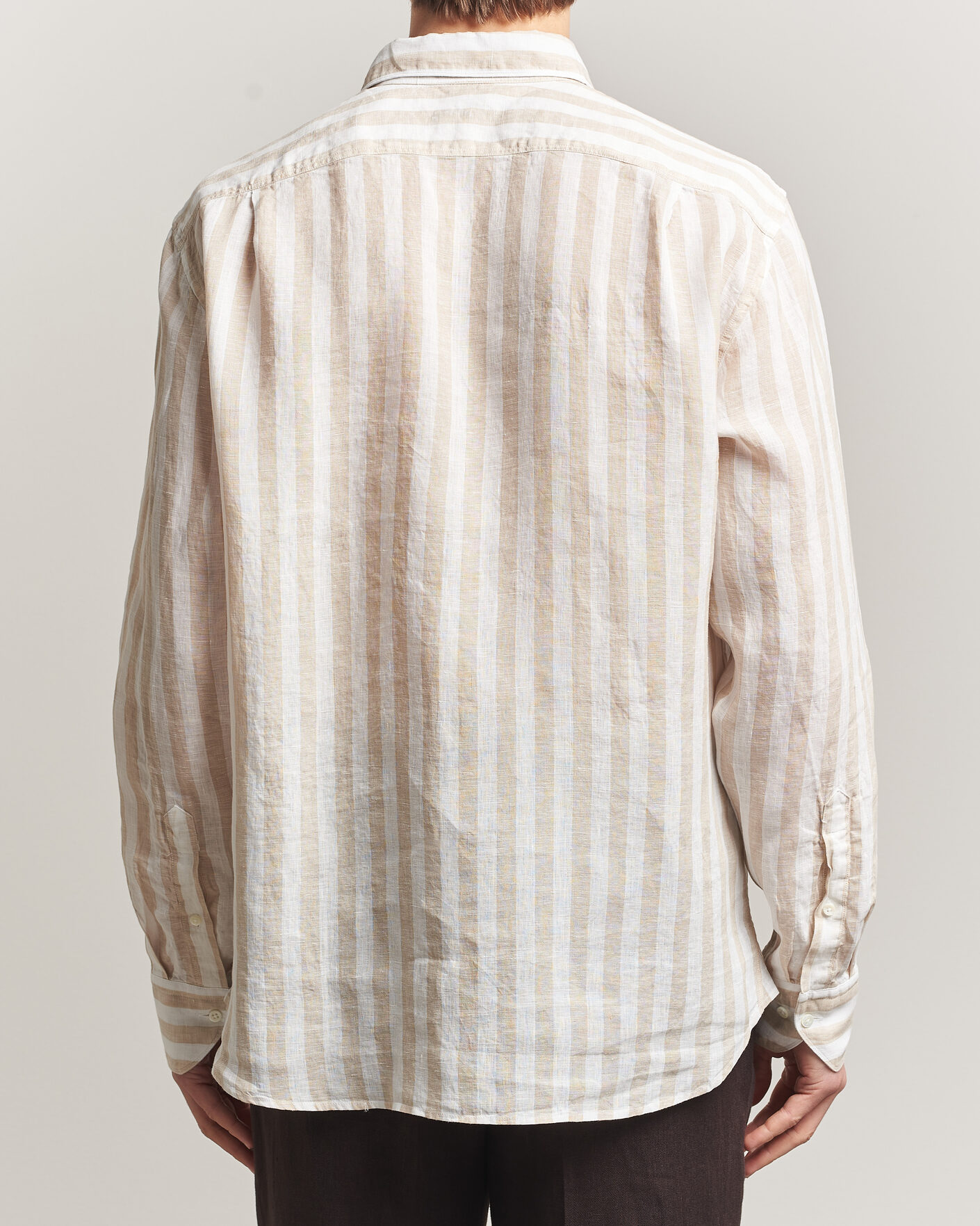 Hombres | Camisas | Stenströms | Regular Fit Wide Stripe Linen Shirt Beige