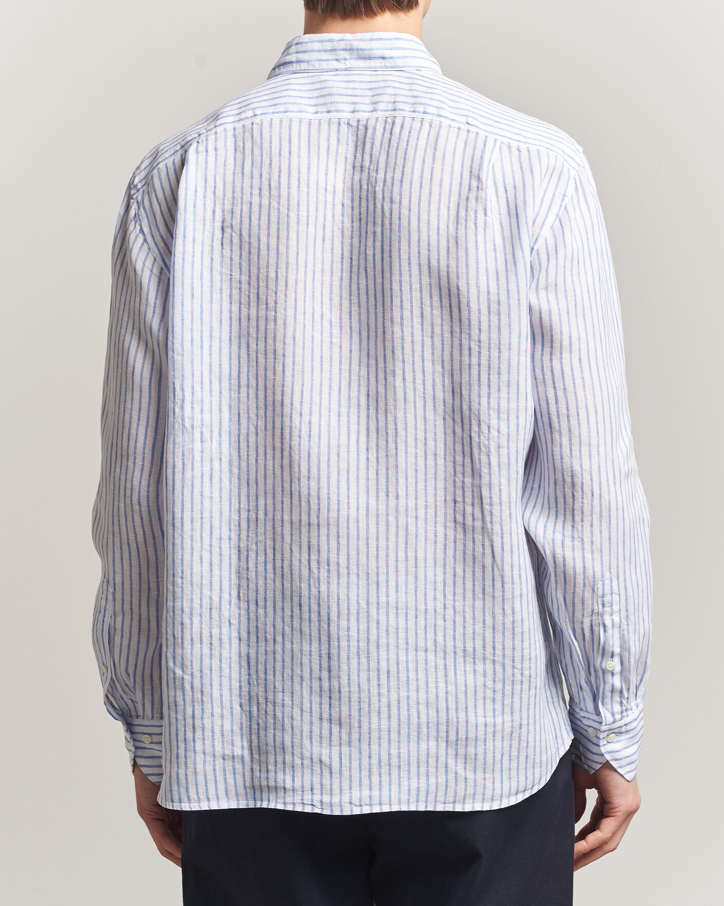 Hombres | Camisas | Stenströms | Regular Fit Striped Linen Shirt White/Dark Blue