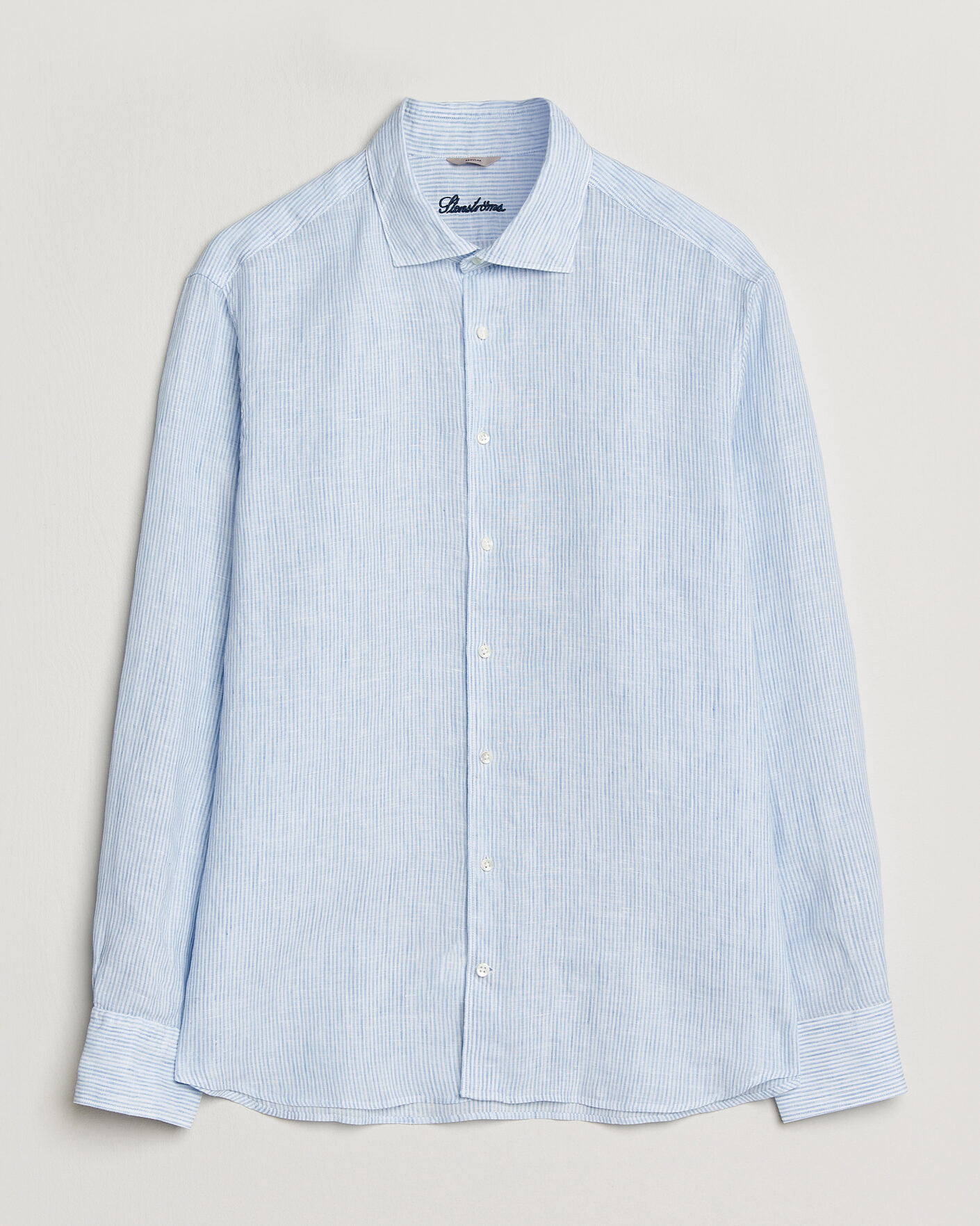 Hombres | Camisas | Stenströms | Regular Fit Thin Striped Linen Shirt Light Blue