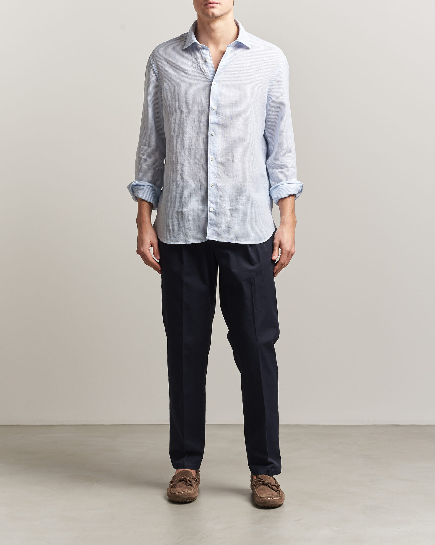 Hombres | Camisas | Stenströms | Regular Fit Thin Striped Linen Shirt Light Blue
