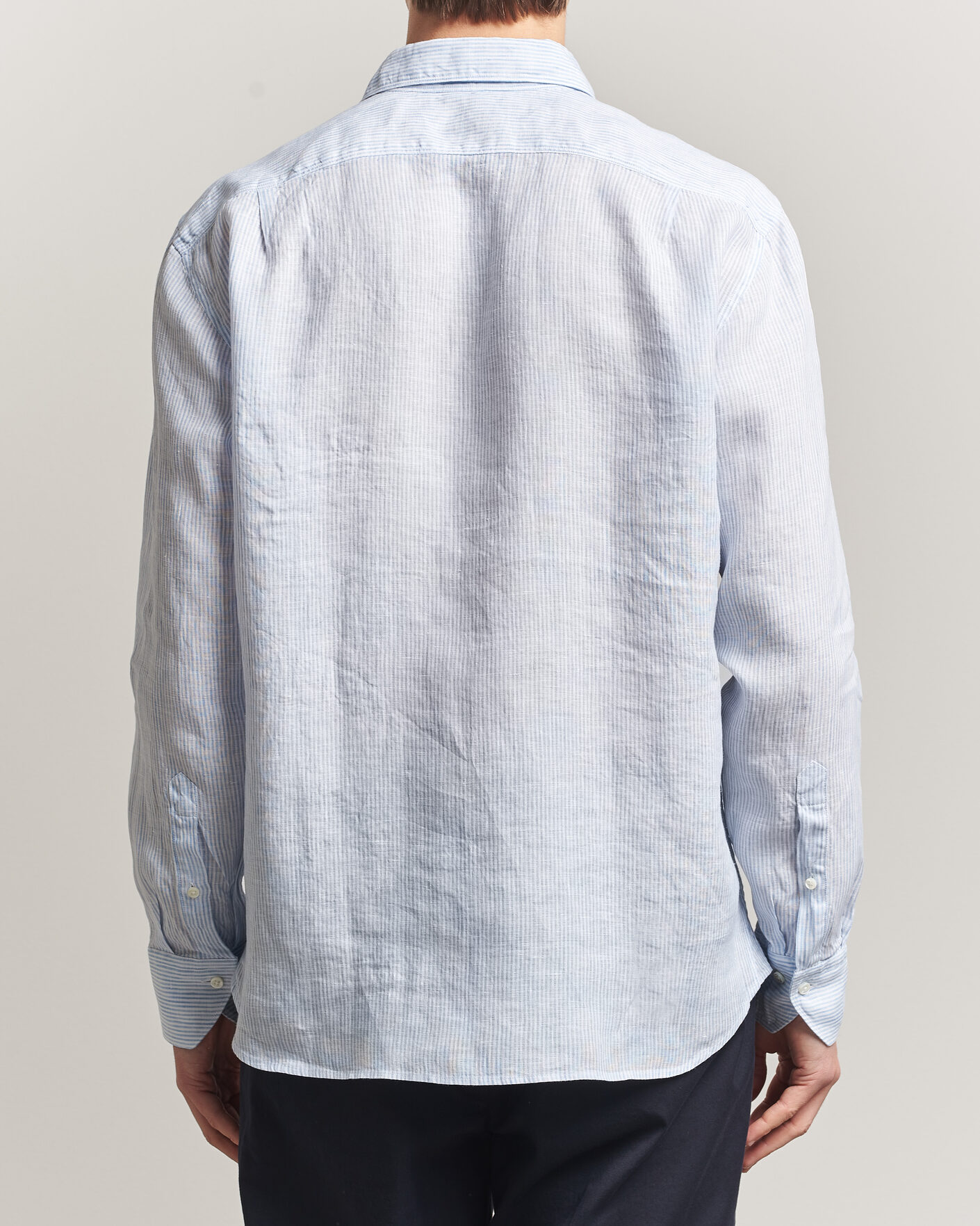 Hombres | Camisas | Stenströms | Regular Fit Thin Striped Linen Shirt Light Blue