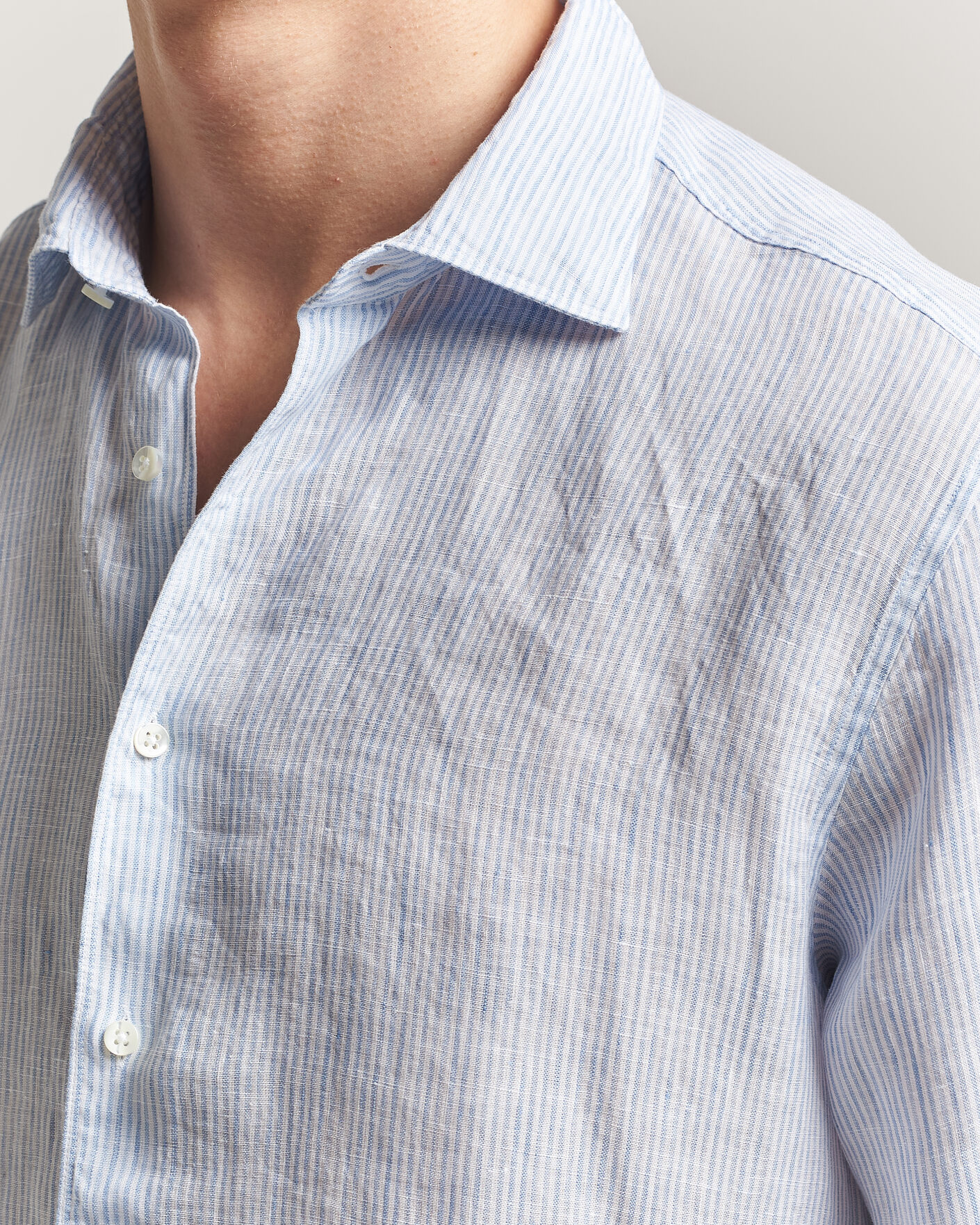 Hombres | Camisas | Stenströms | Regular Fit Thin Striped Linen Shirt Light Blue