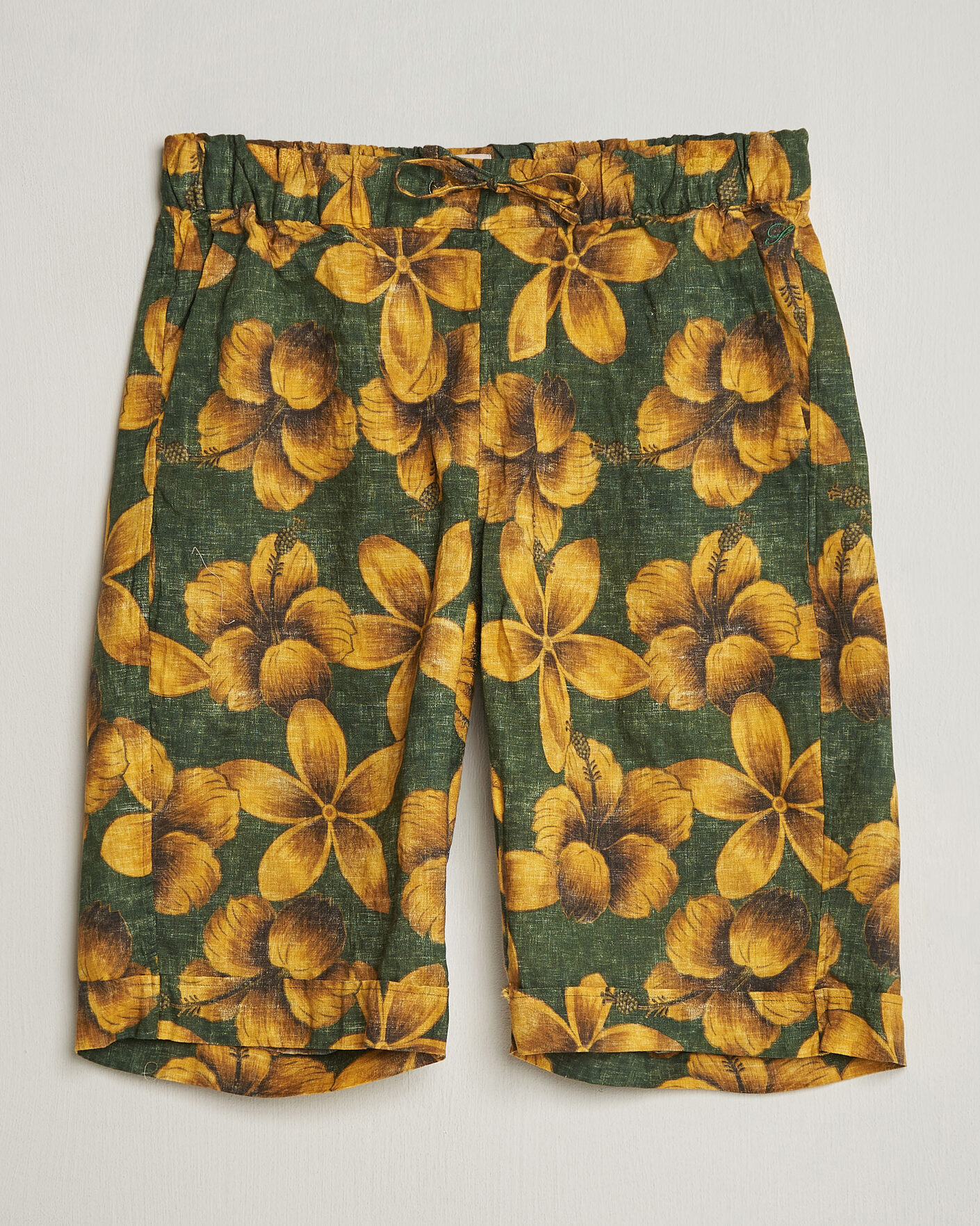 Hombres | Pantalones cortos | Stenströms | Flower Printed Linen Shorts Green