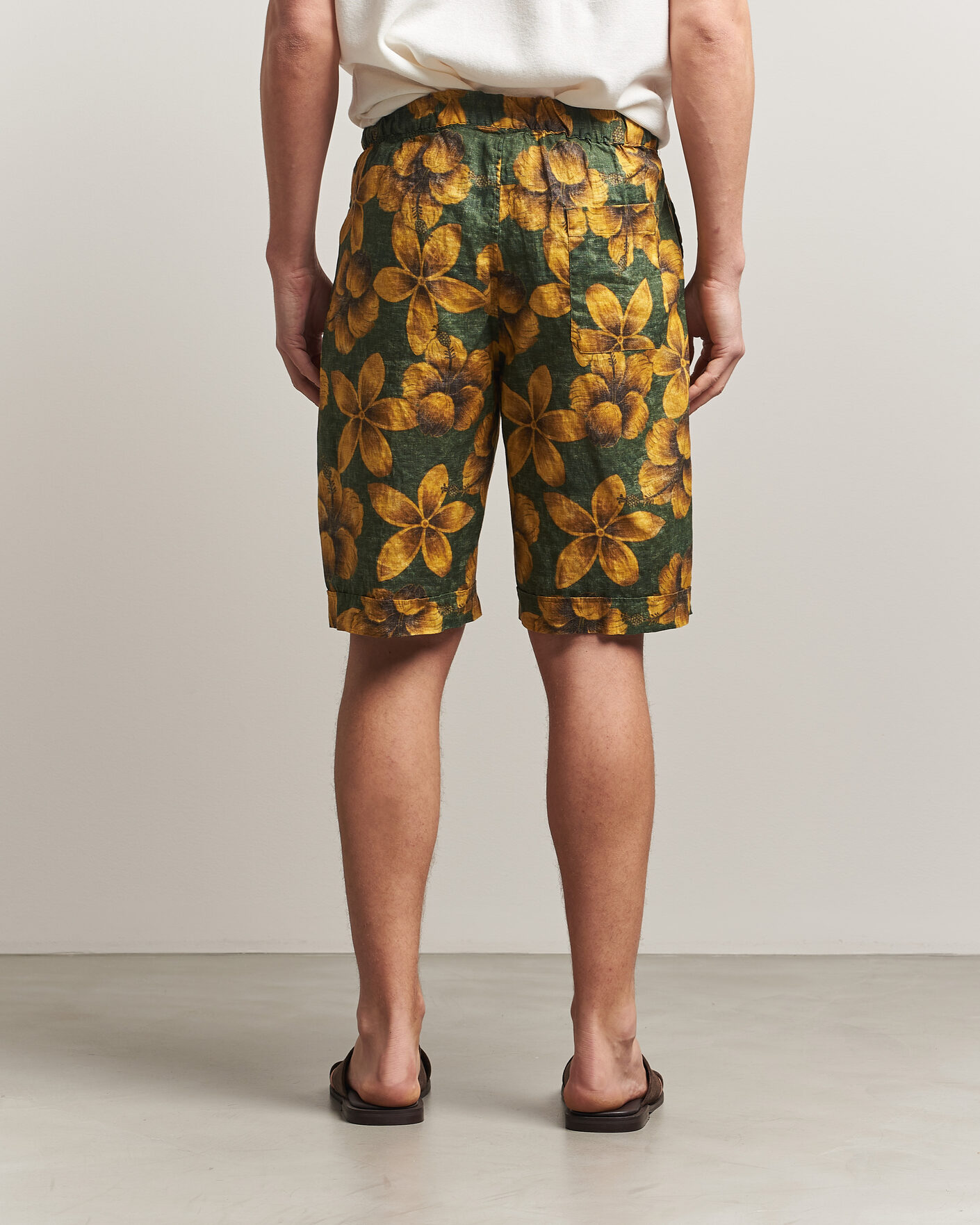 Hombres | Pantalones cortos | Stenströms | Flower Printed Linen Shorts Green