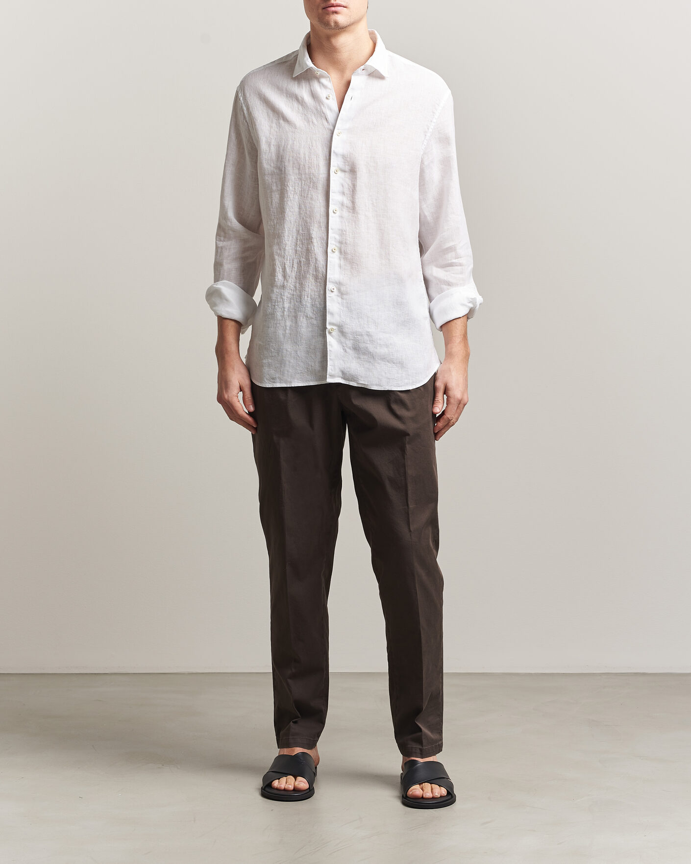 Hombres | Camisas | Stenströms | Regular Fit Cut Away Linen Shirt White