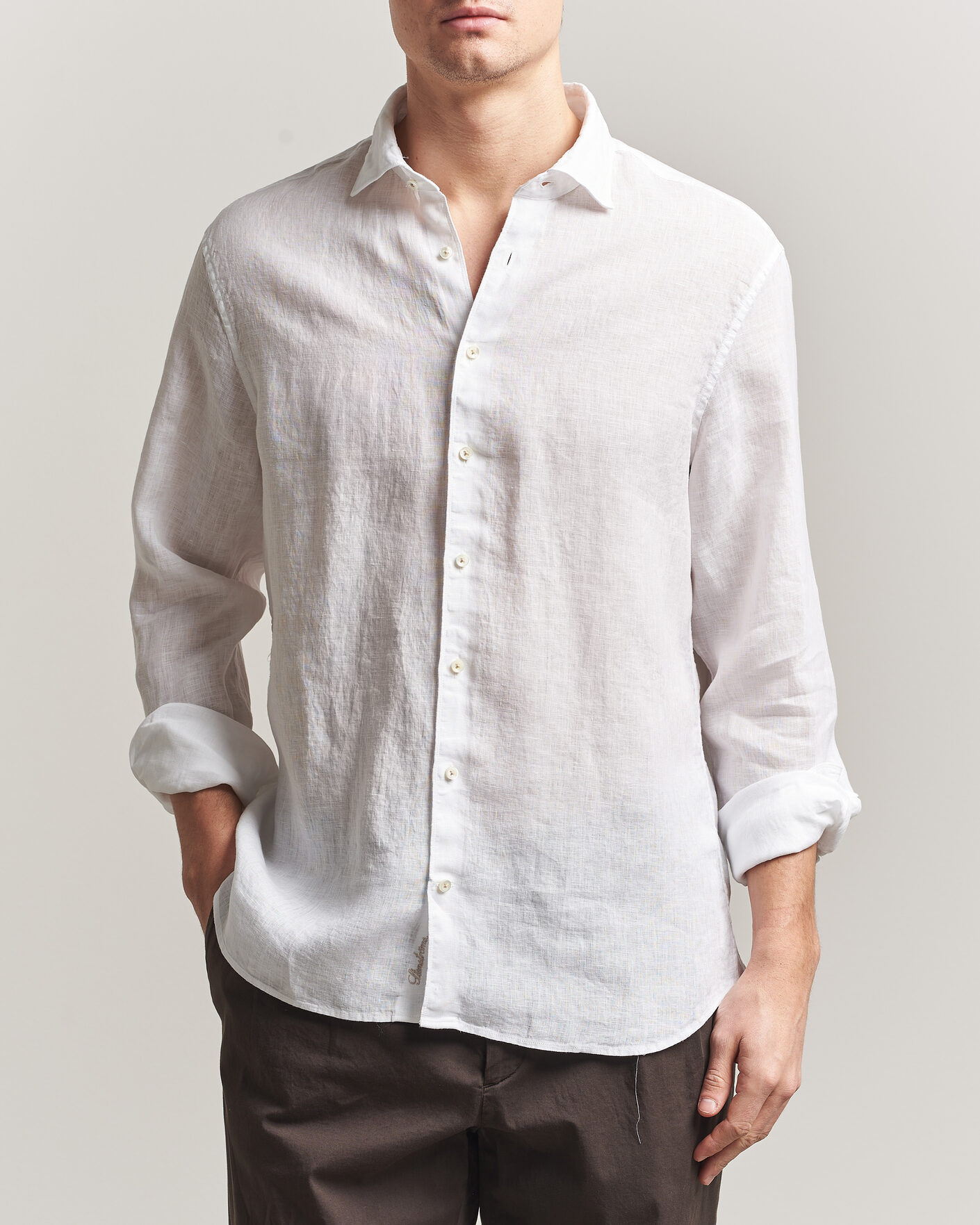Hombres | Camisas | Stenströms | Regular Fit Cut Away Linen Shirt White
