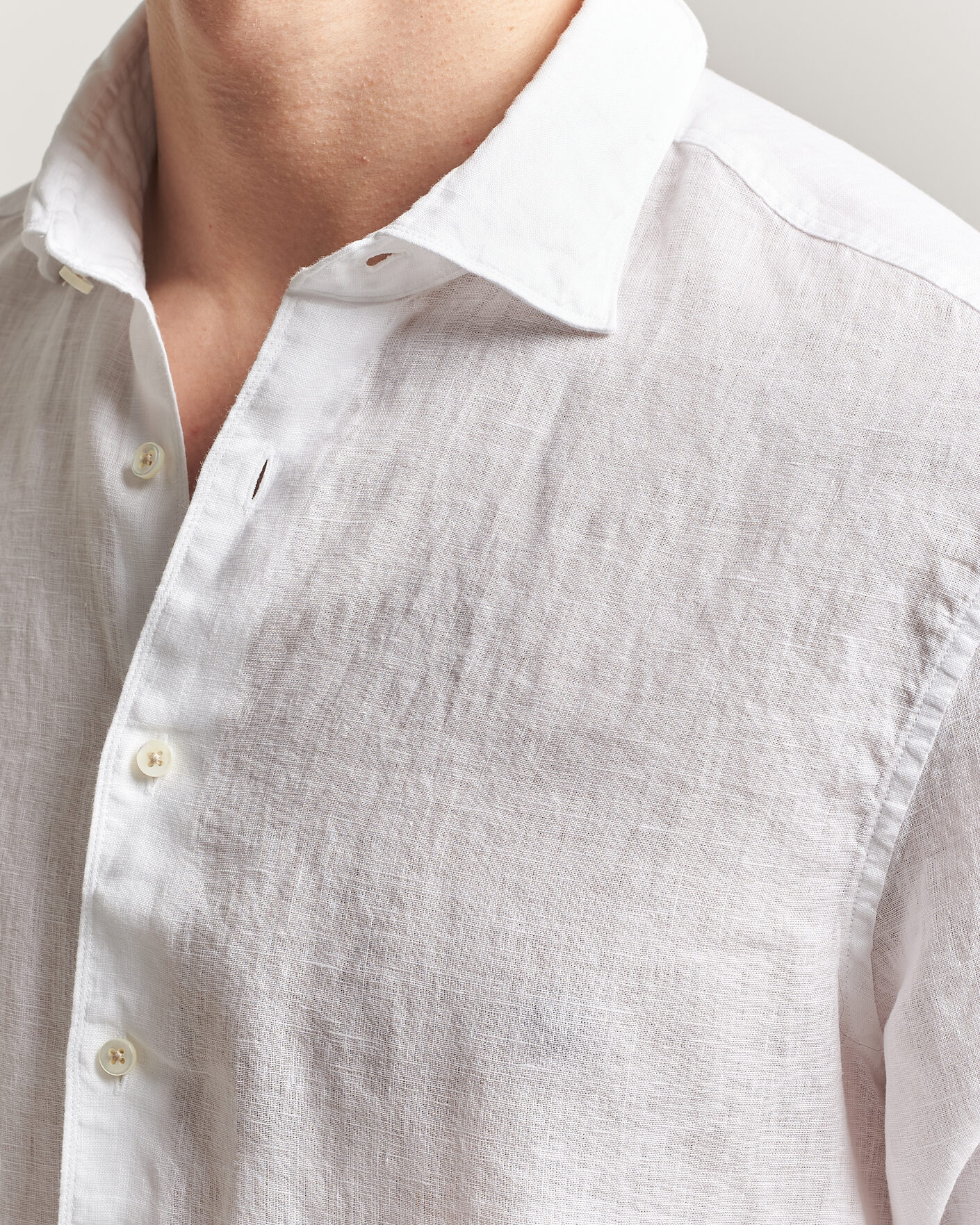 Hombres | Camisas | Stenströms | Regular Fit Cut Away Linen Shirt White