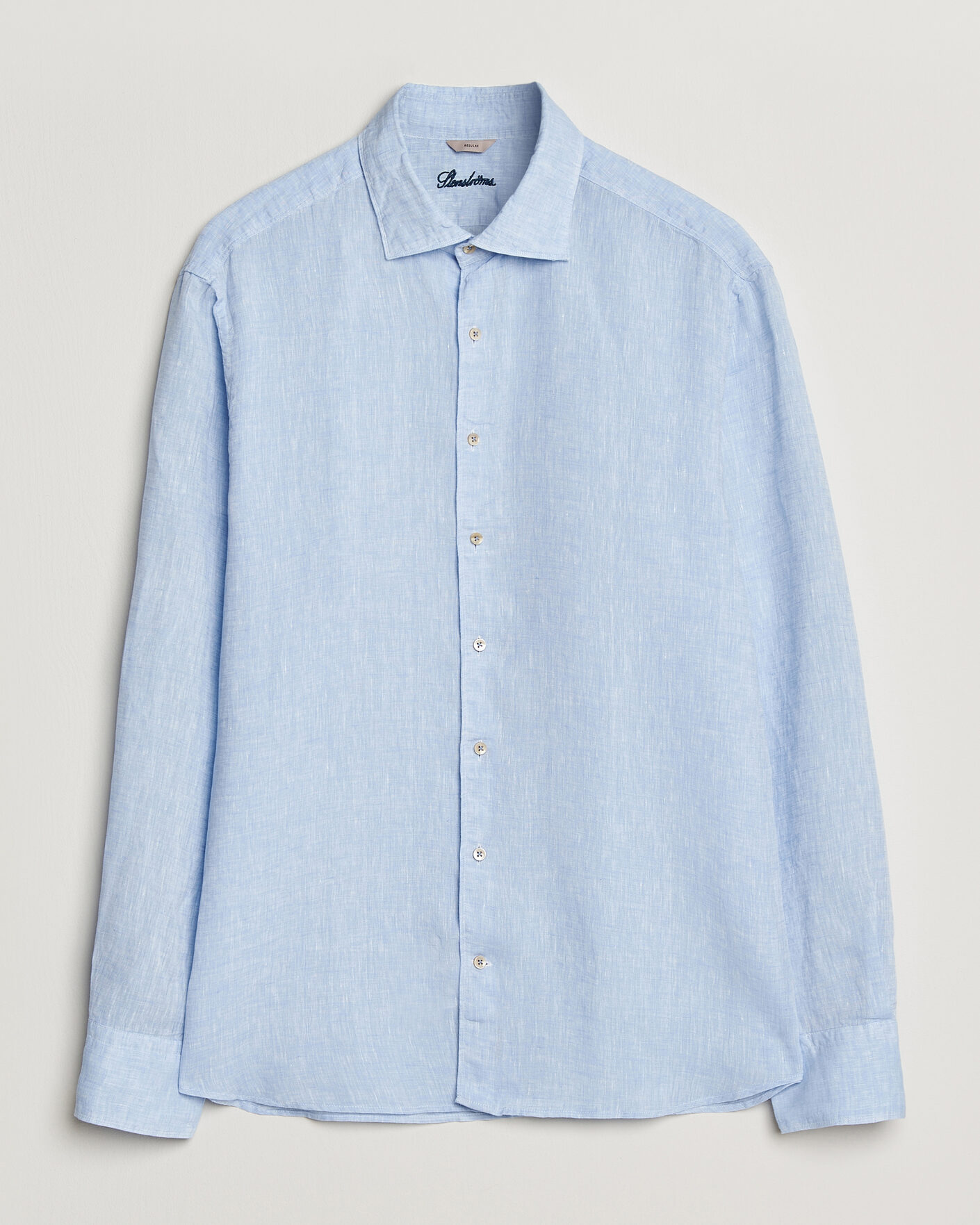 Hombres | Camisas | Stenströms | Regular Fit Cut Away Linen Shirt Light Blue