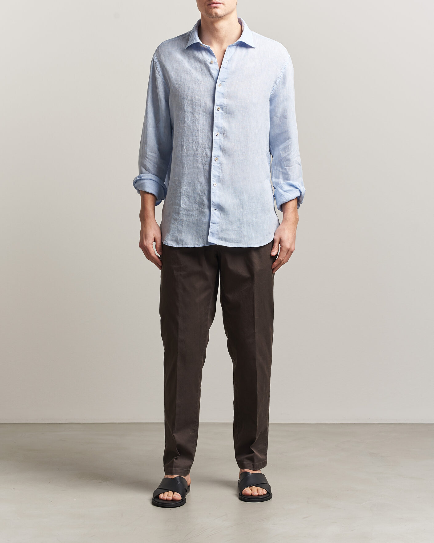 Hombres | Camisas | Stenströms | Regular Fit Cut Away Linen Shirt Light Blue