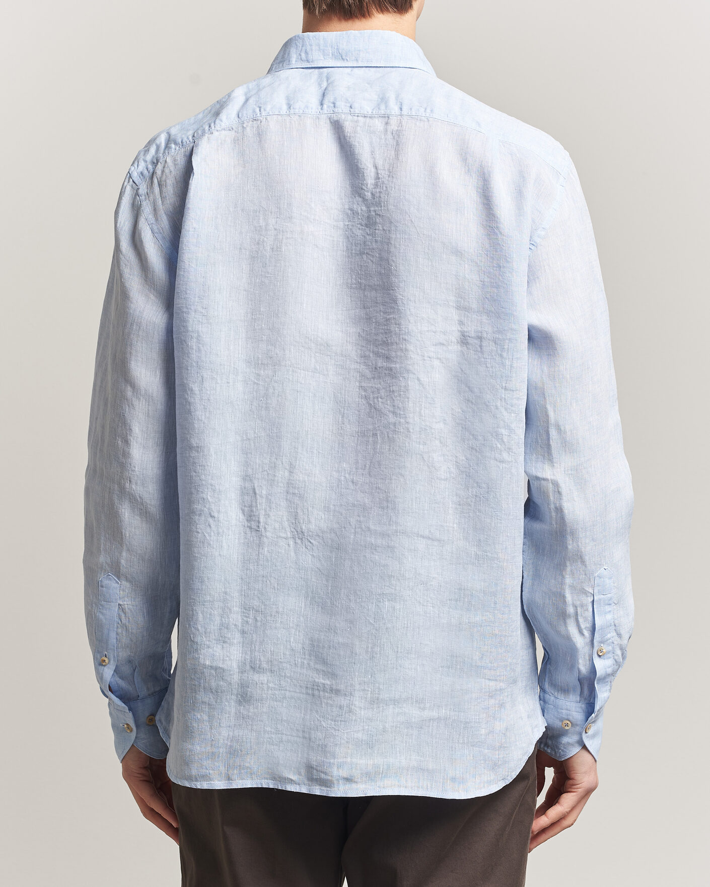 Hombres | Camisas | Stenströms | Regular Fit Cut Away Linen Shirt Light Blue