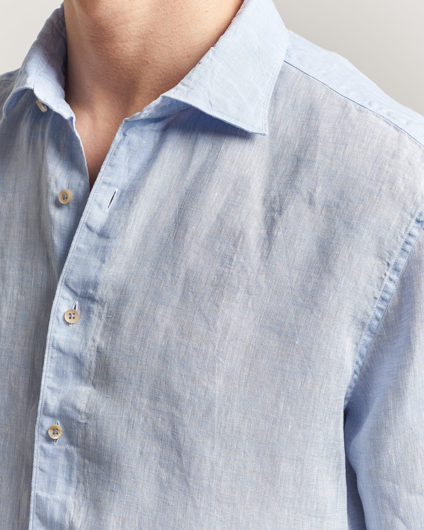 Hombres | Camisas | Stenströms | Regular Fit Cut Away Linen Shirt Light Blue