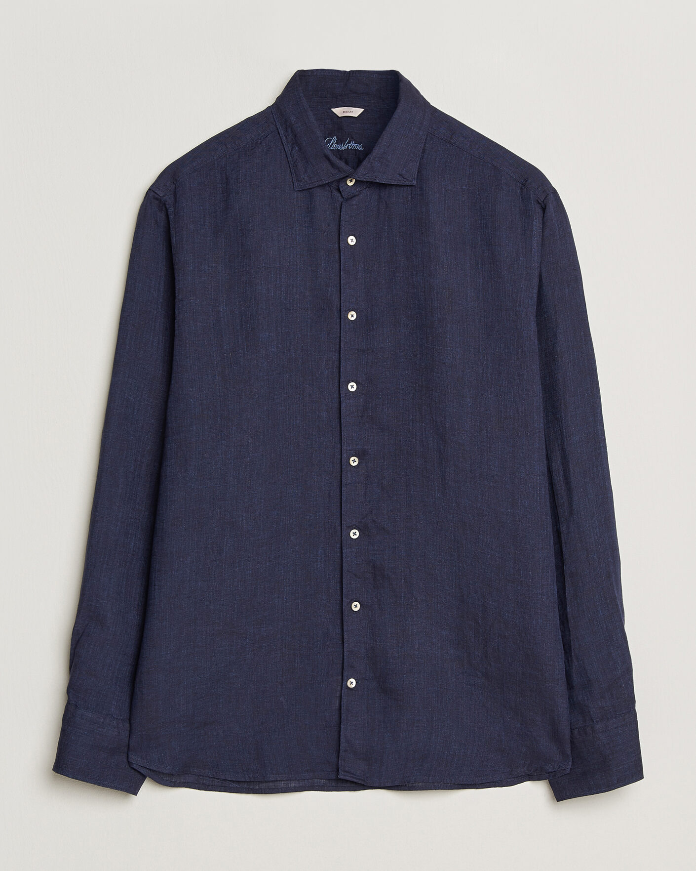 Hombres | Camisas | Stenströms | Regular Fit Cut Away Linen Shirt Navy