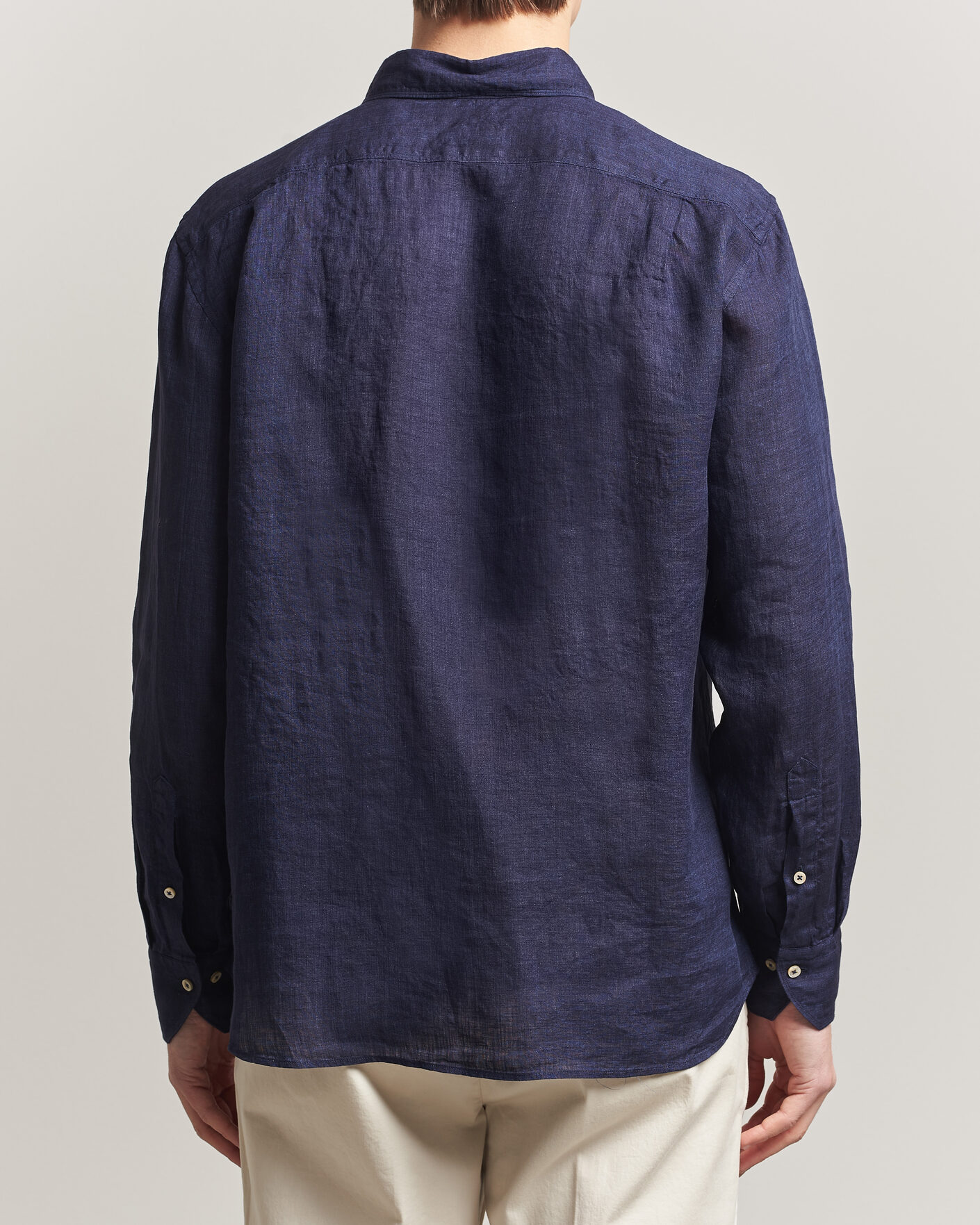 Hombres | Camisas | Stenströms | Regular Fit Cut Away Linen Shirt Navy