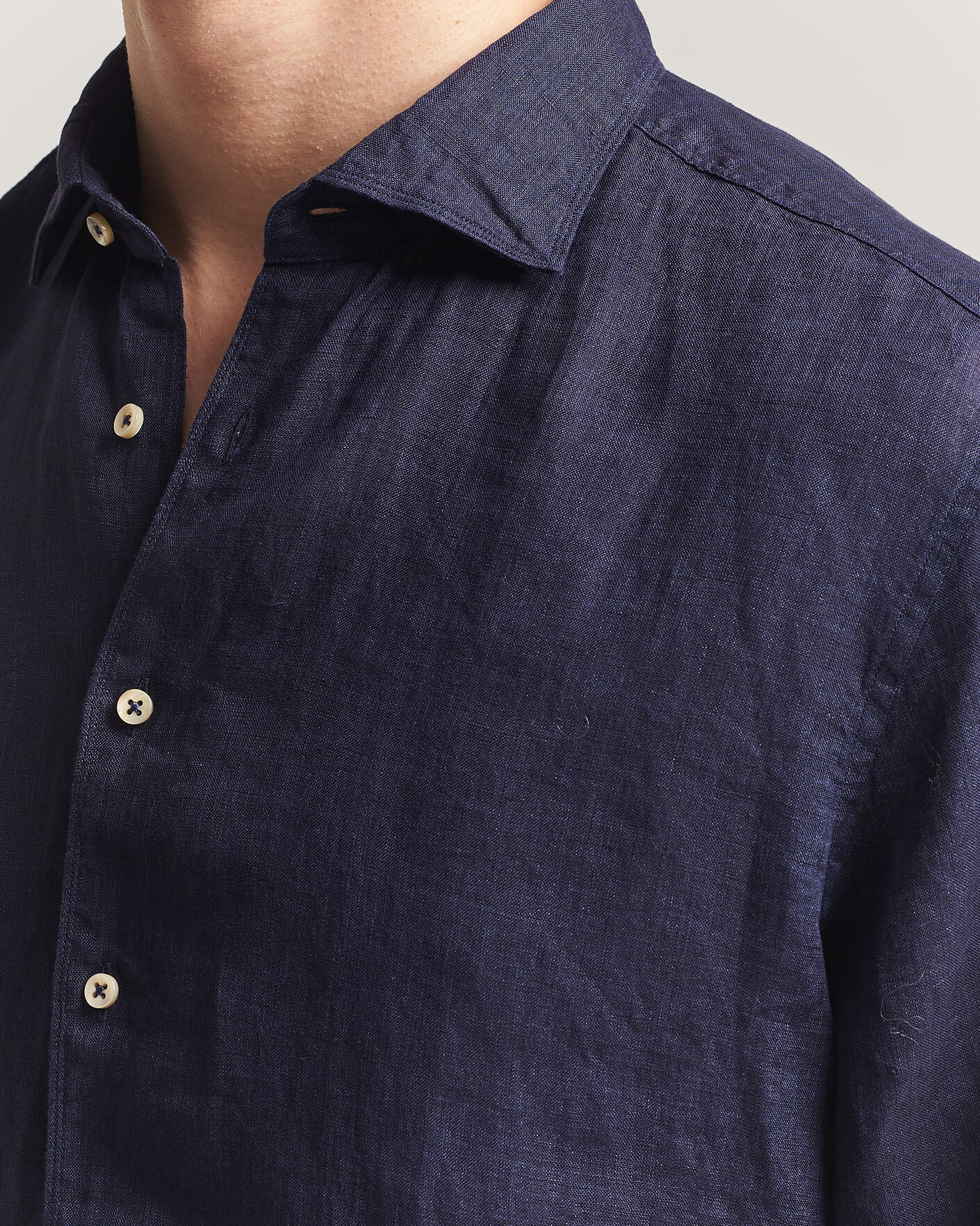 Hombres | Camisas | Stenströms | Regular Fit Cut Away Linen Shirt Navy