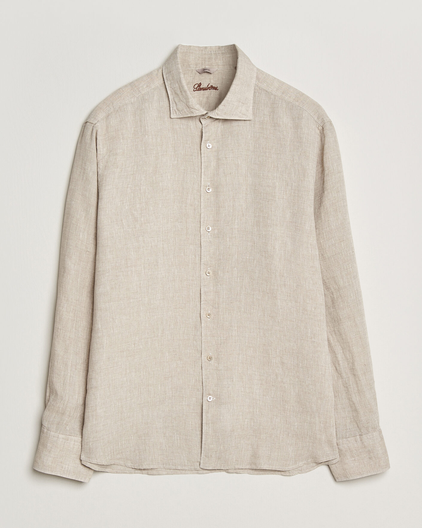 Hombres | Camisas | Stenströms | Regular Fit Cut Away Linen Shirt Beige