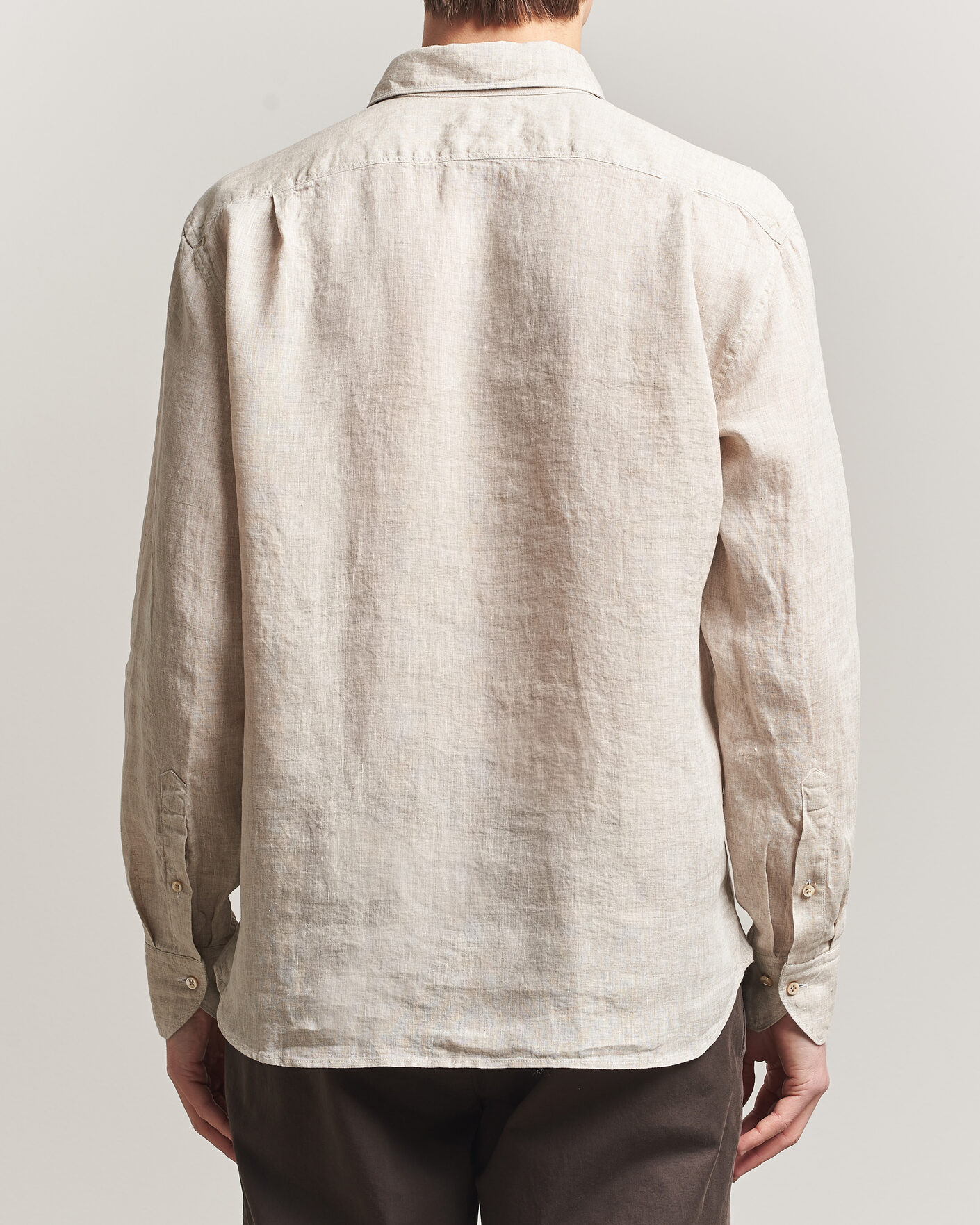 Hombres | Camisas | Stenströms | Regular Fit Cut Away Linen Shirt Beige