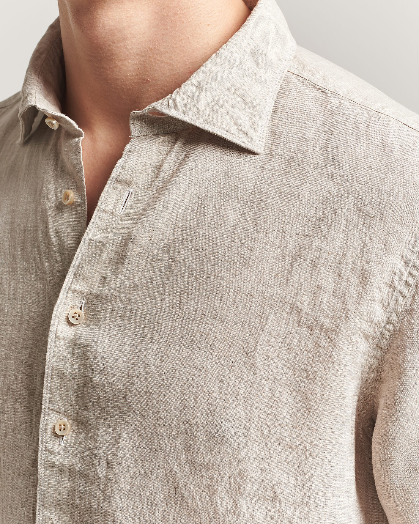 Hombres | Camisas | Stenströms | Regular Fit Cut Away Linen Shirt Beige