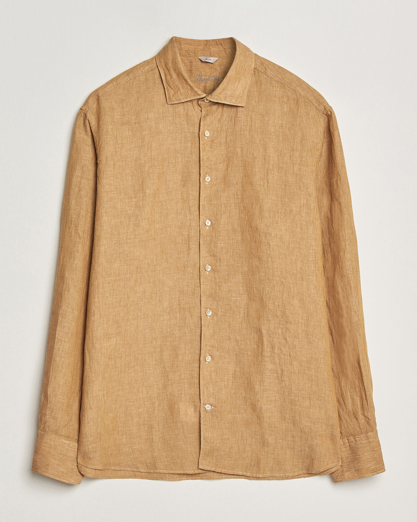 Hombres | Camisas | Stenströms | Regular Fit Cut Away Linen Shirt Light Brown