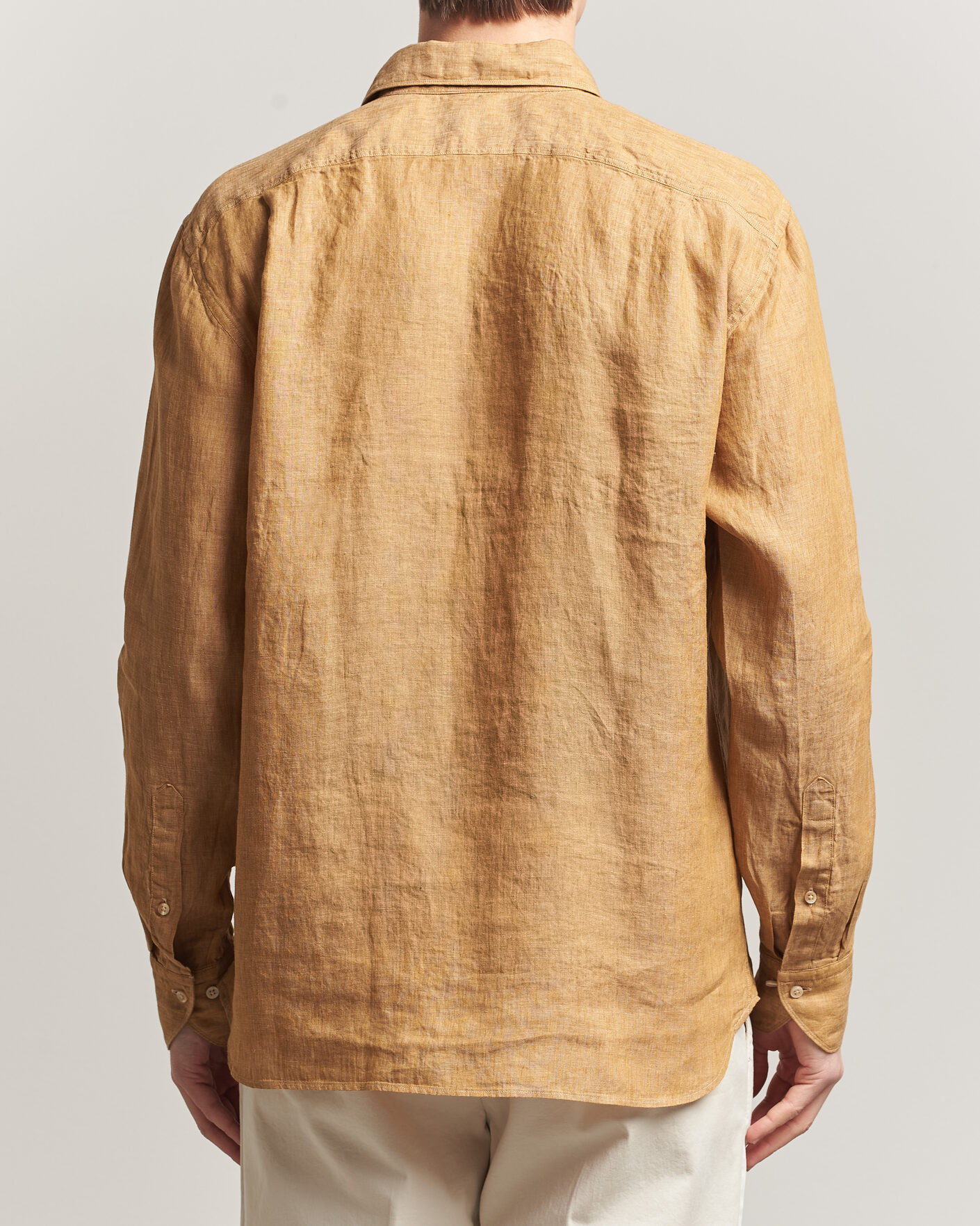 Hombres | Camisas | Stenströms | Regular Fit Cut Away Linen Shirt Light Brown