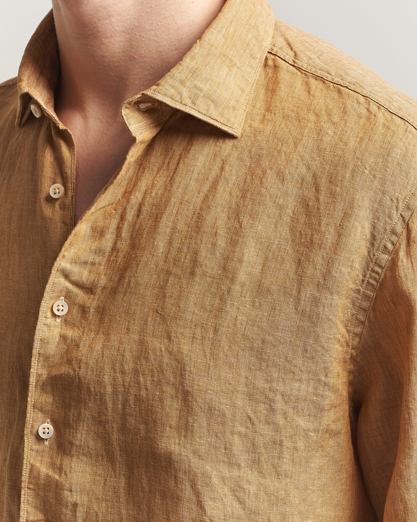 Hombres | Camisas | Stenströms | Regular Fit Cut Away Linen Shirt Light Brown