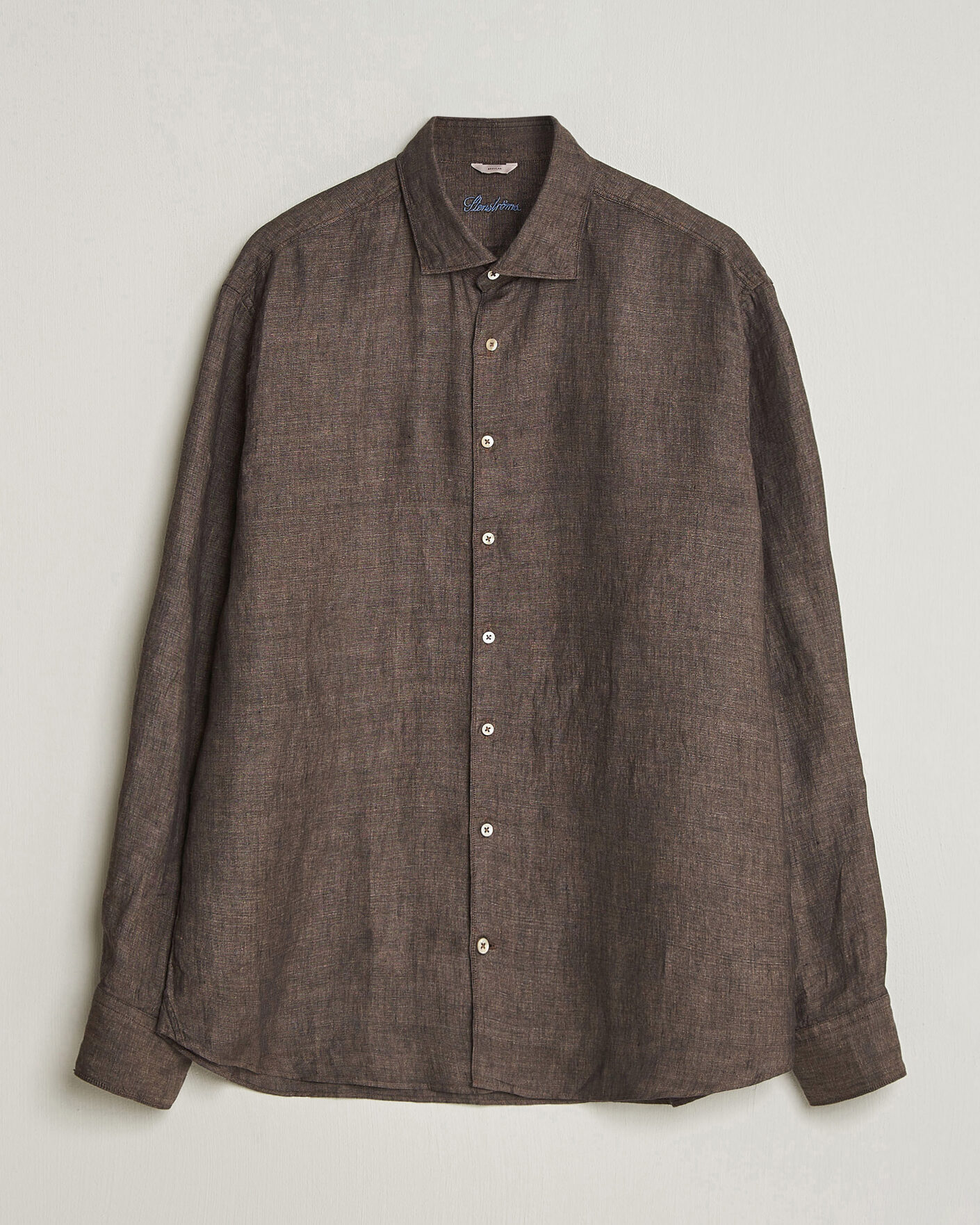 Hombres | Camisas | Stenströms | Regular Fit Cut Away Linen Shirt Brown
