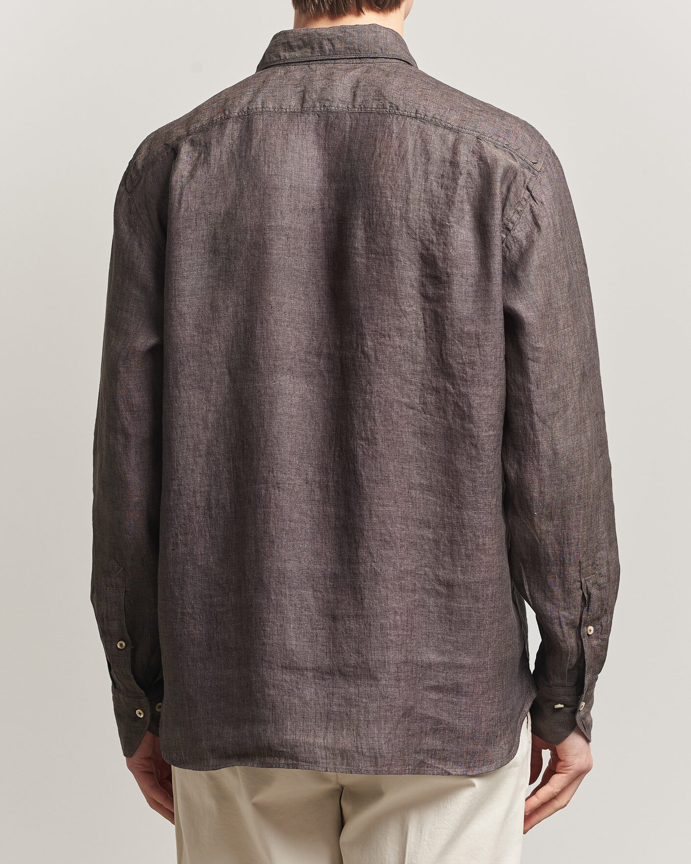 Hombres | Camisas | Stenströms | Regular Fit Cut Away Linen Shirt Brown