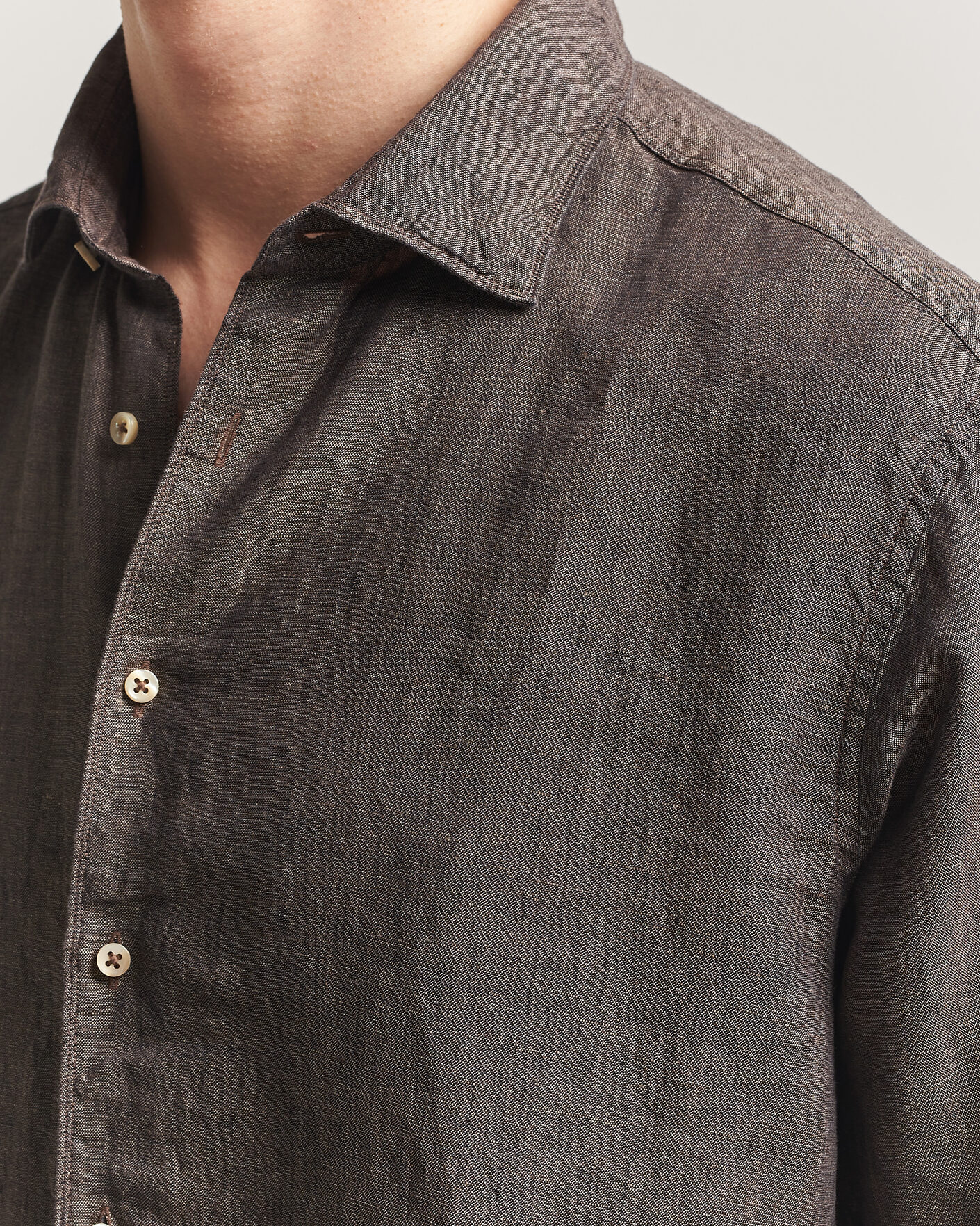 Hombres | Camisas | Stenströms | Regular Fit Cut Away Linen Shirt Brown