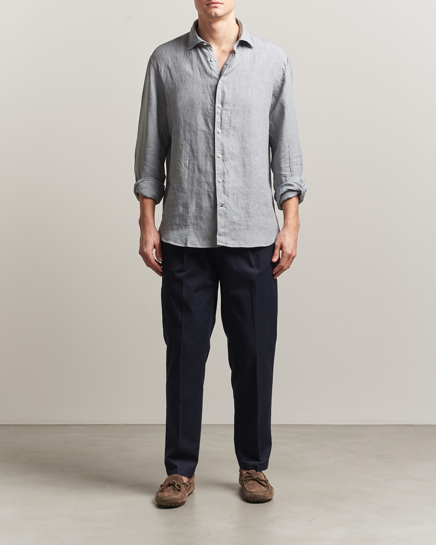 Hombres | Camisas | Stenströms | Regular Fit Cut Away Linen Shirt Grey