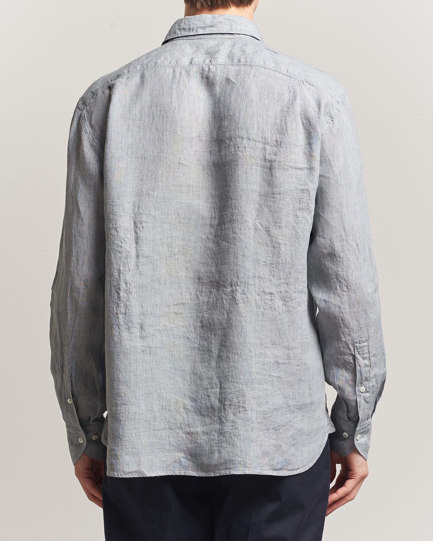 Hombres | Camisas | Stenströms | Regular Fit Cut Away Linen Shirt Grey
