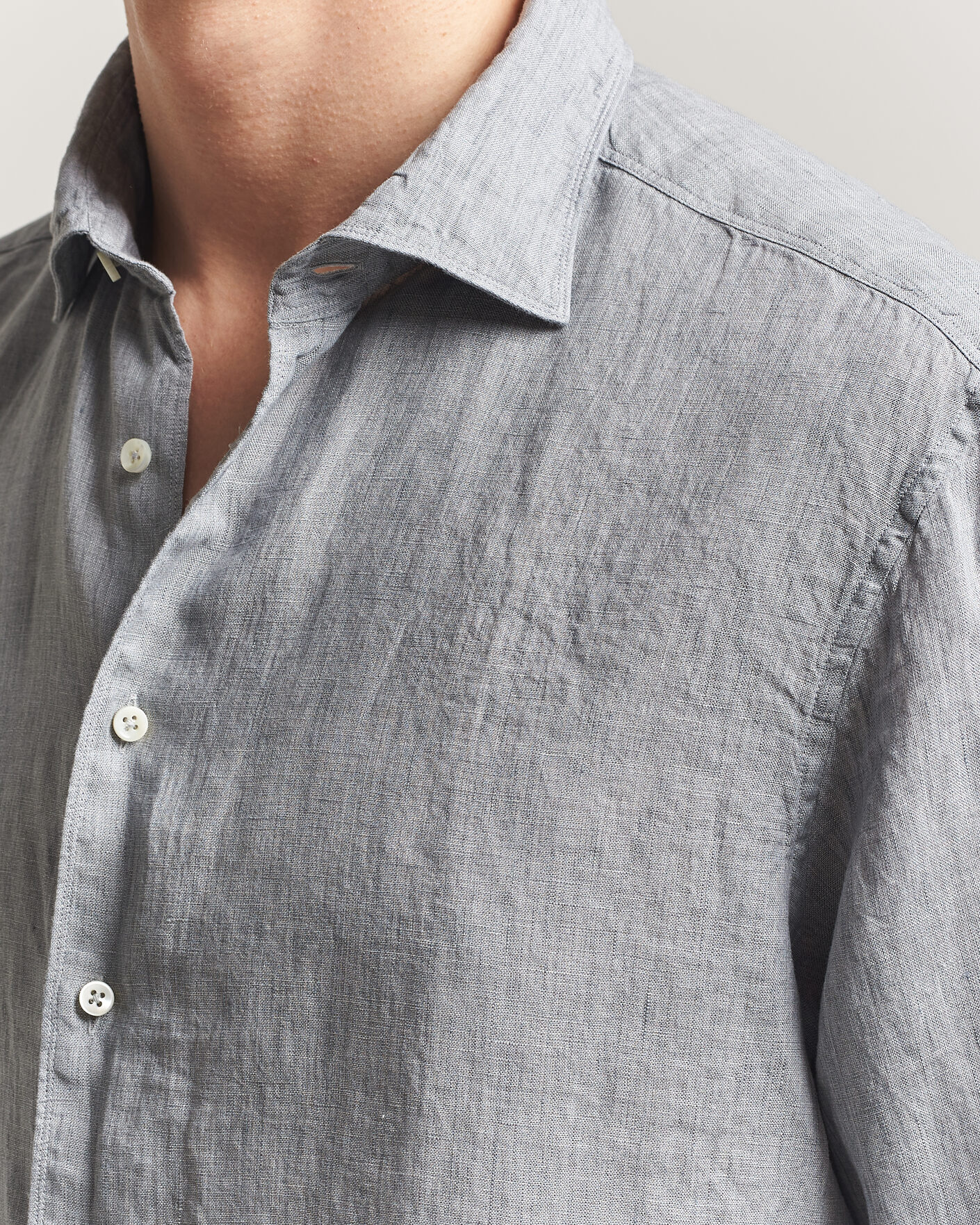 Hombres | Camisas | Stenströms | Regular Fit Cut Away Linen Shirt Grey