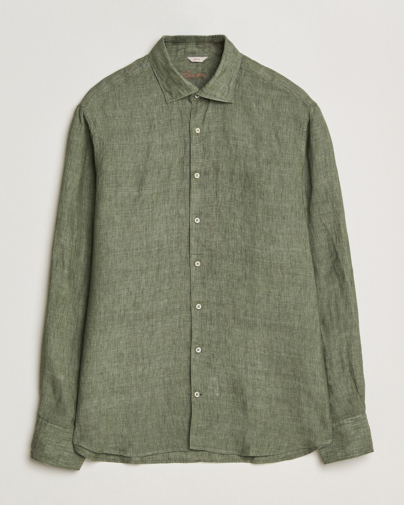 Hombres | Camisas | Stenströms | Regular Fit Cut Away Linen Shirt Green