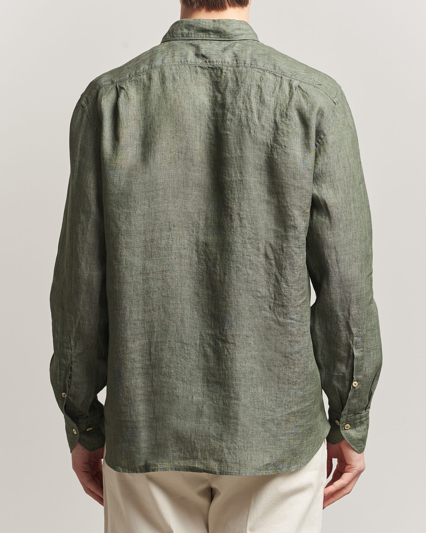 Hombres | Camisas | Stenströms | Regular Fit Cut Away Linen Shirt Green
