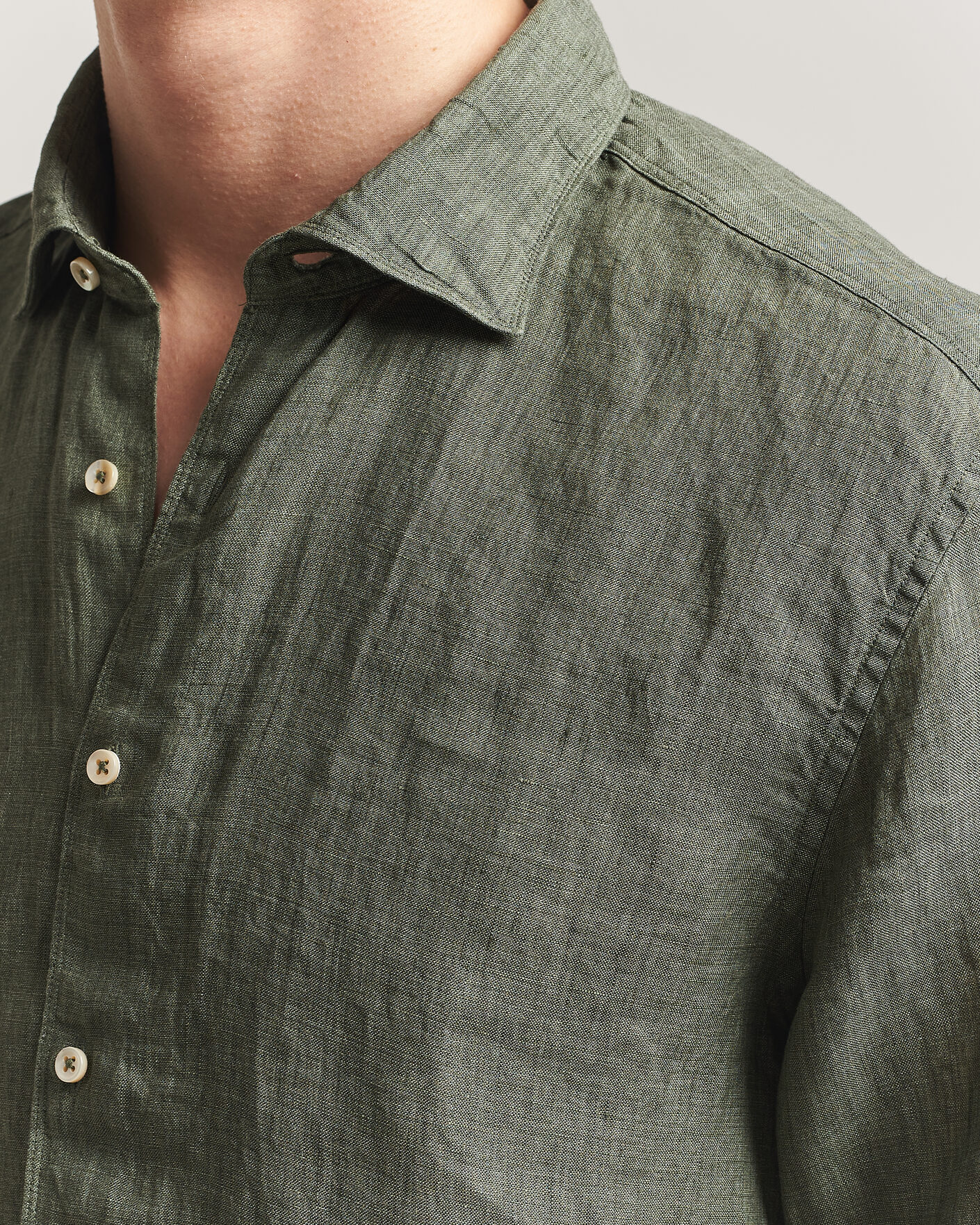 Hombres | Camisas | Stenströms | Regular Fit Cut Away Linen Shirt Green