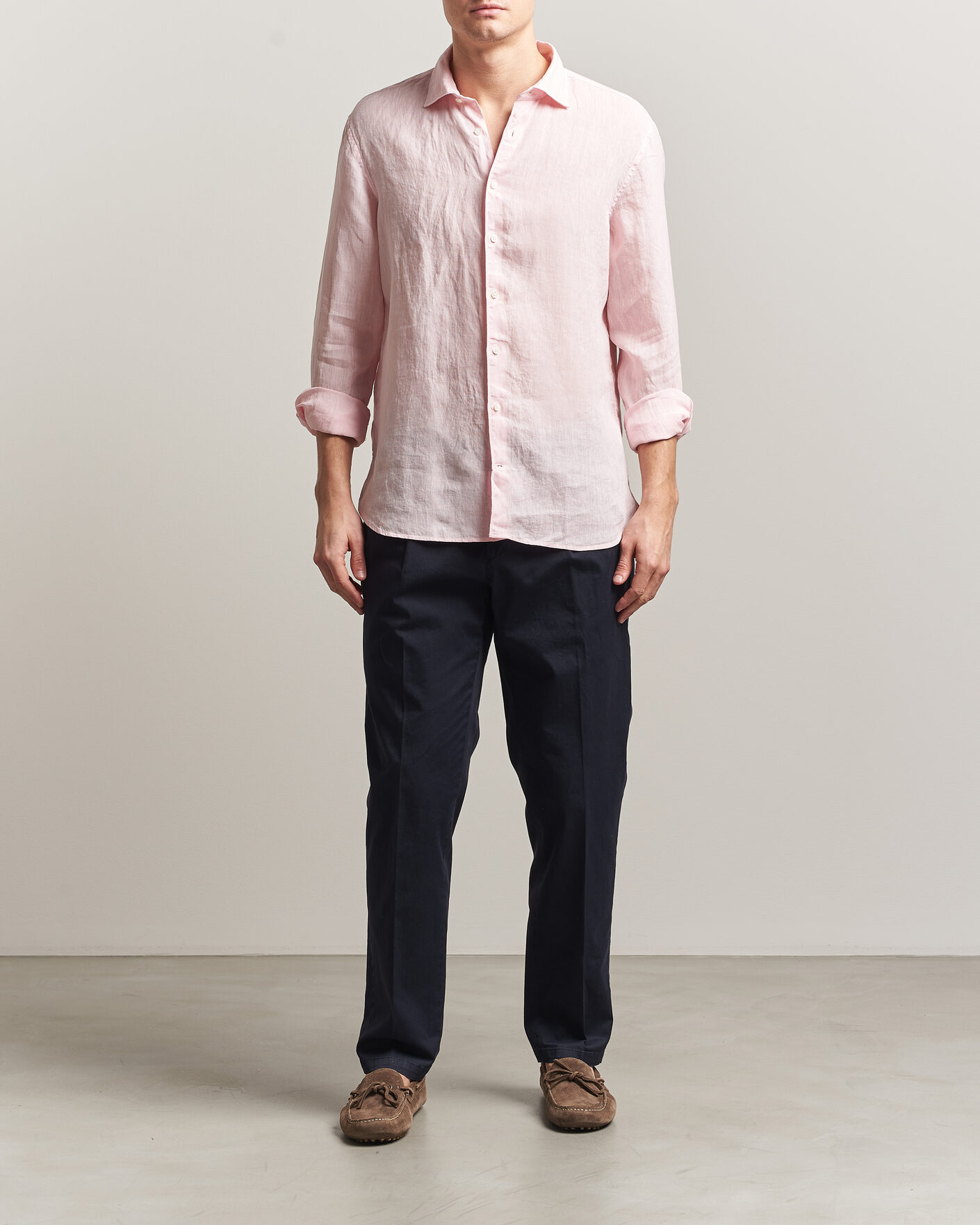 Hombres | Camisas | Stenströms | Regular Fit Cut Away Linen Shirt Soft Pink