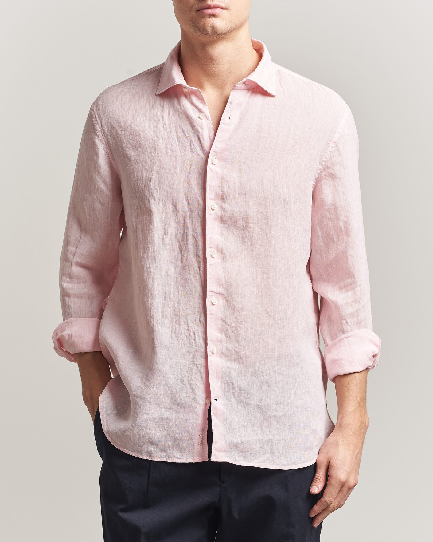 Hombres | Camisas | Stenströms | Regular Fit Cut Away Linen Shirt Soft Pink