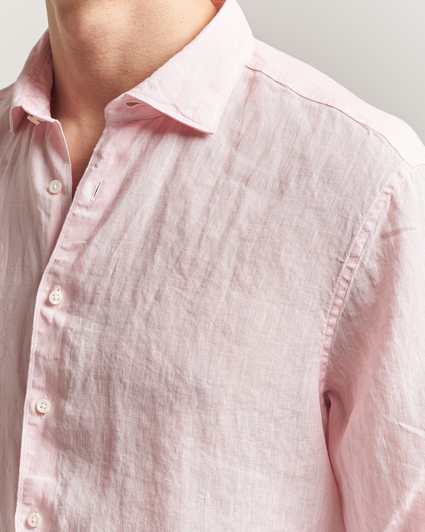 Hombres | Camisas | Stenströms | Regular Fit Cut Away Linen Shirt Soft Pink