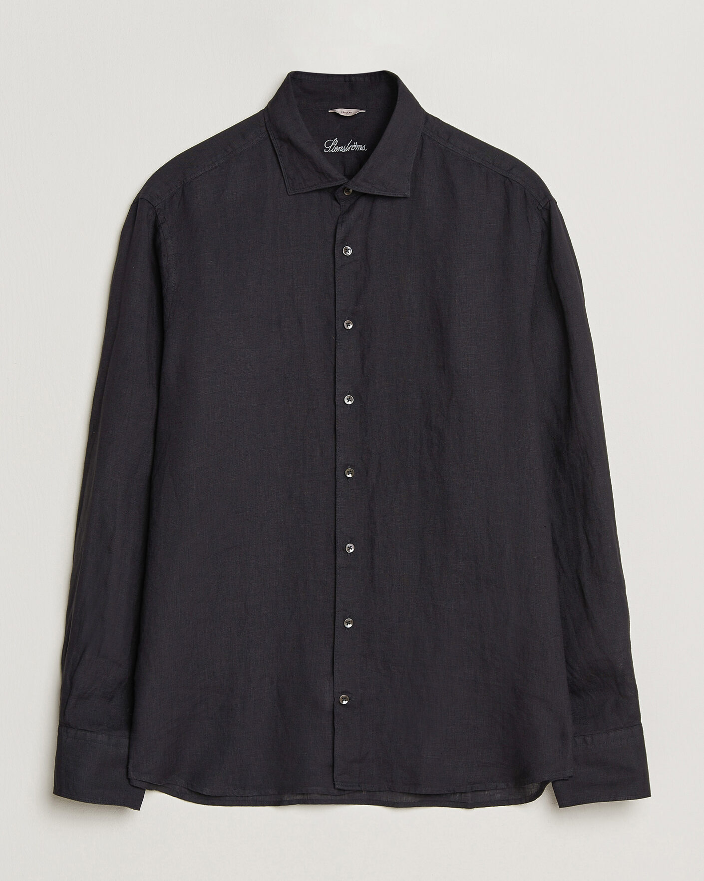 Hombres | Camisas | Stenströms | Regular Fit Cut Away Linen Shirt Black