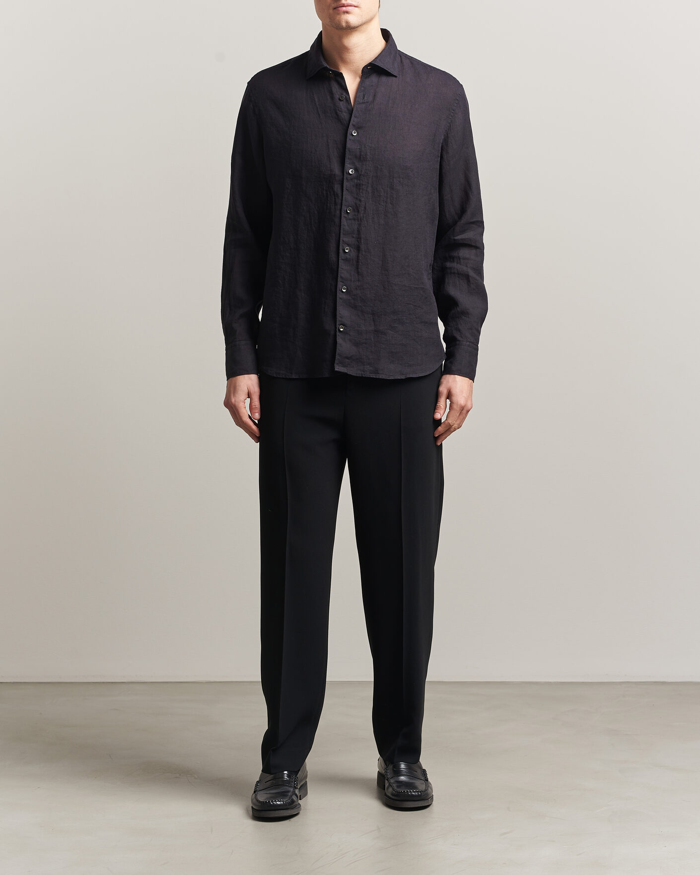 Hombres | Camisas | Stenströms | Regular Fit Cut Away Linen Shirt Black