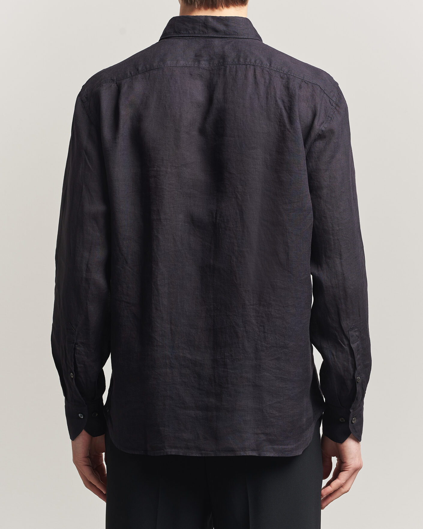 Hombres | Camisas | Stenströms | Regular Fit Cut Away Linen Shirt Black