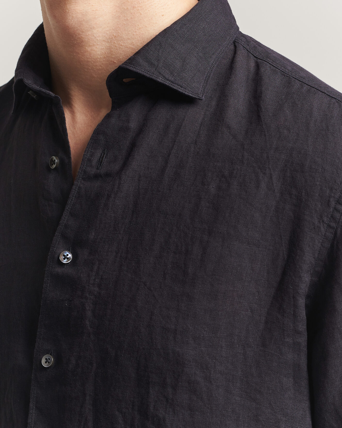 Hombres | Camisas | Stenströms | Regular Fit Cut Away Linen Shirt Black